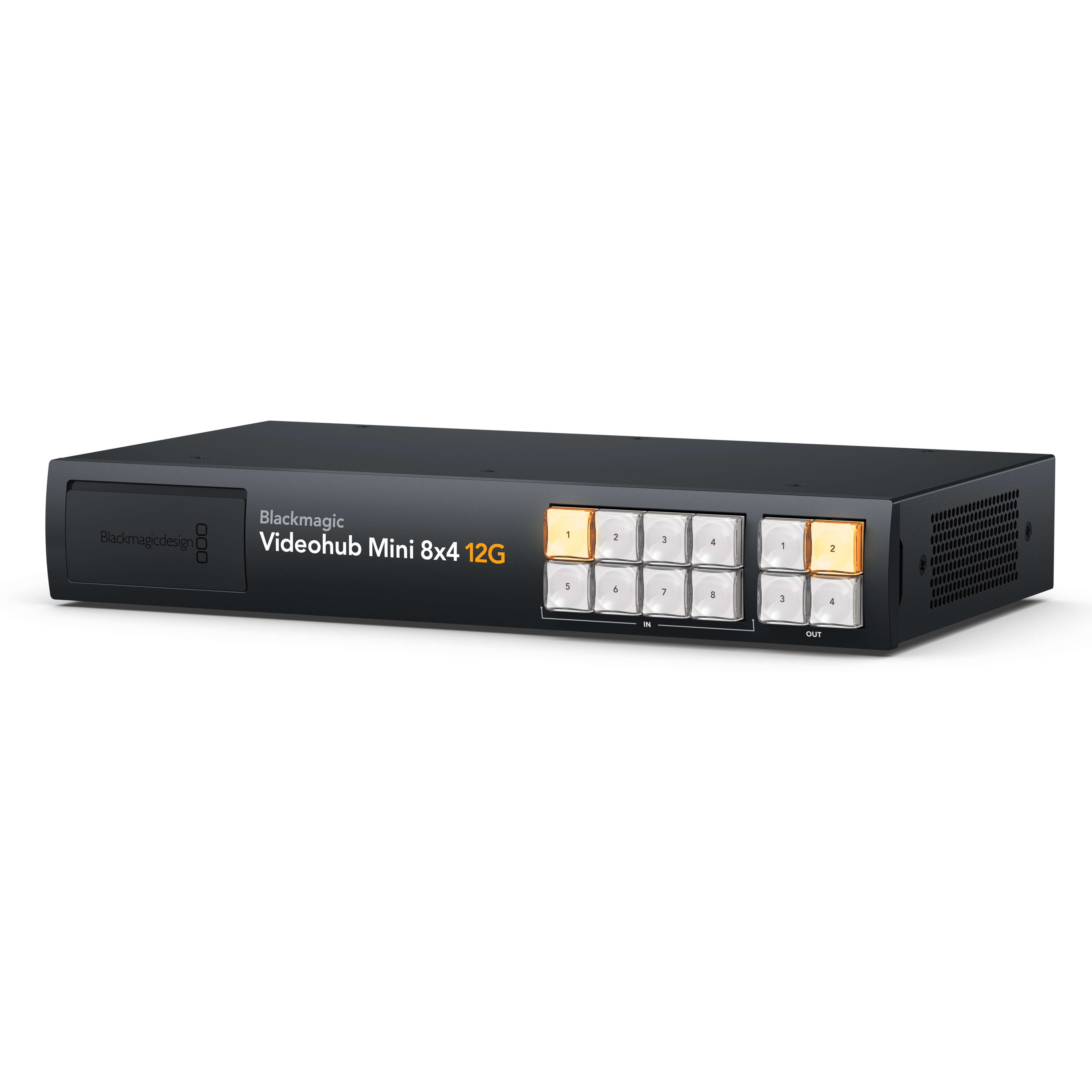 Blackmagic Design Videohub Mini 8x4 12G - Compact 12G-SDI Video Router, angle