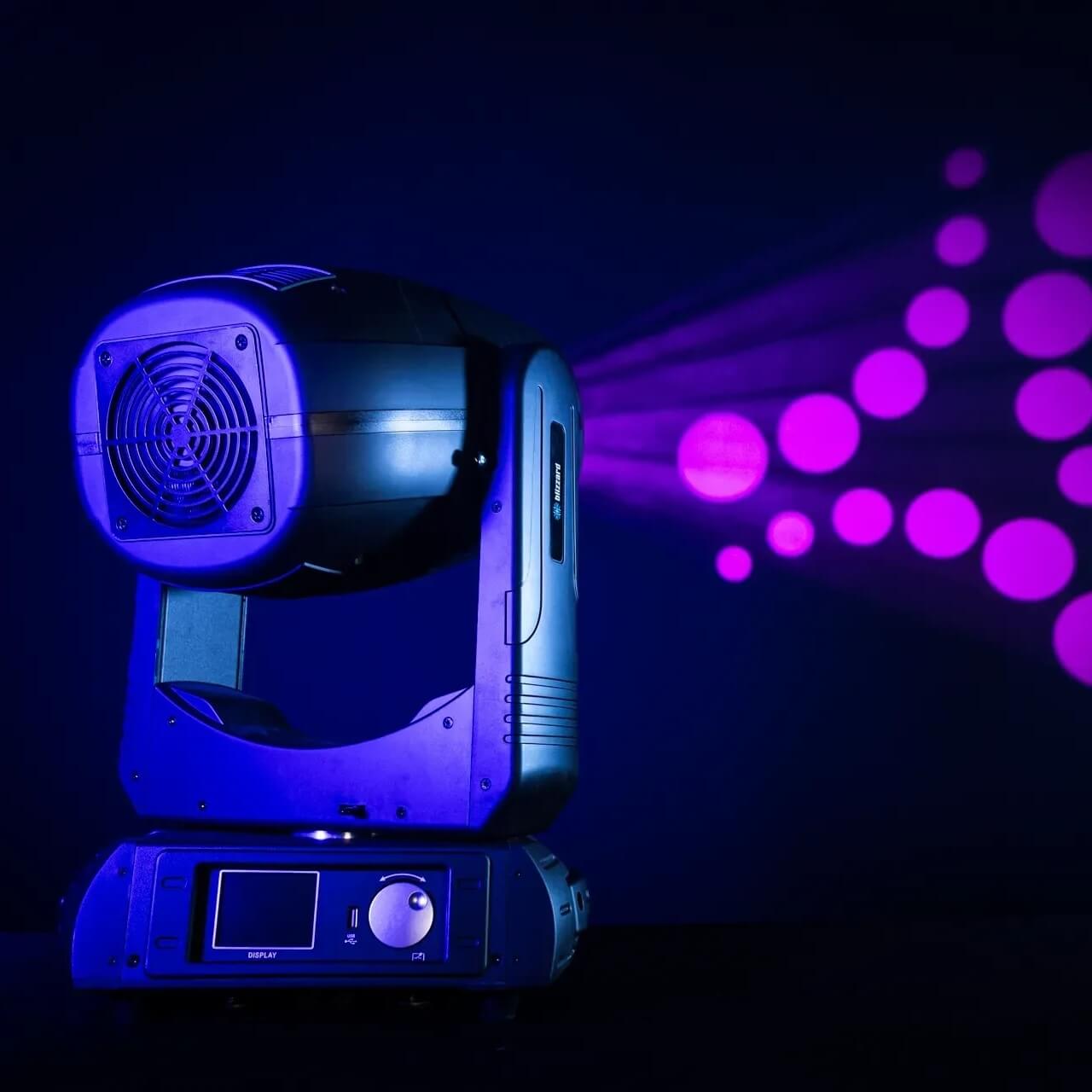 Blizzard Lighting G-Mix 350 - 350W LED Hybrid BSW Moving Head with CMY Color Mixing, purple gobo