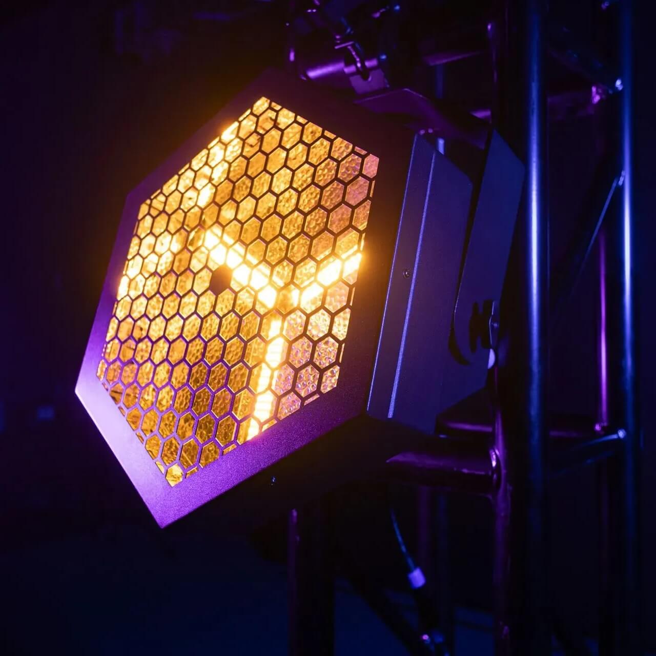 Blizzard Lighting Lux Capacitor - Retro Blinder with RGB Effects, on stage