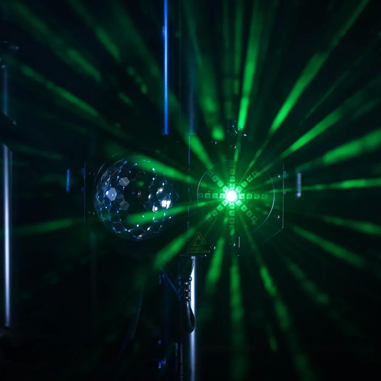 Blizzard Lighting minisystem - LED Beams, Eye Candy and R/G Laser Show, on stage green laser