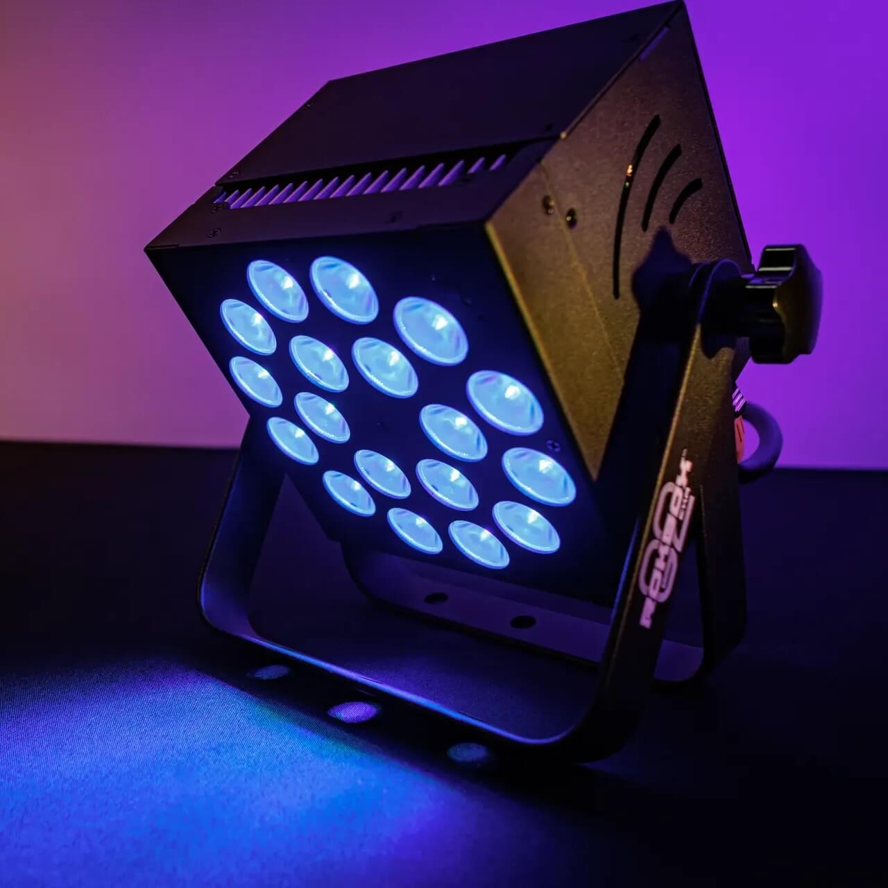 Blizzard Lighting RokBox G2 EXA - 18x 15W RGBAW+UV LED Par Wash Light, UV light with purple background