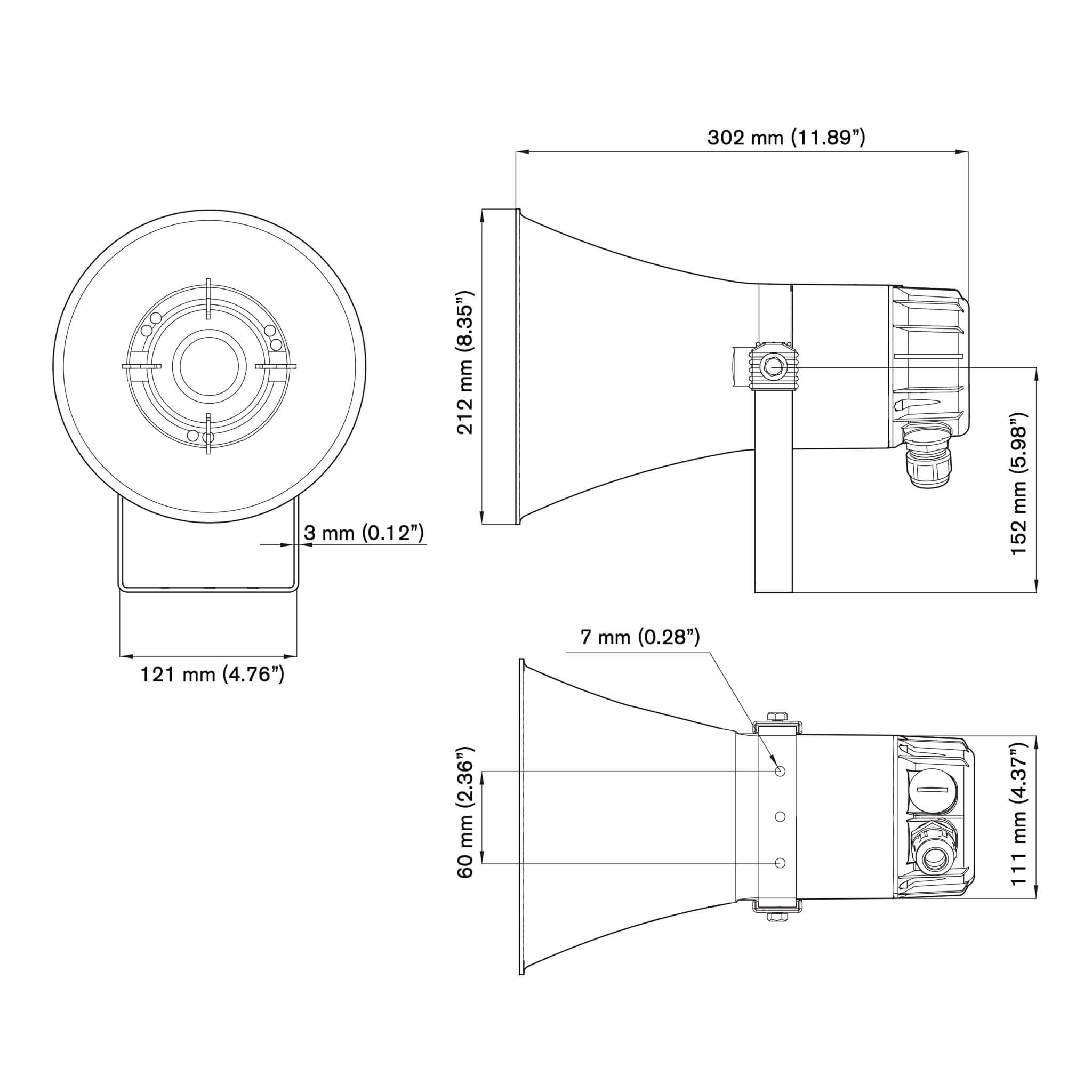 Bosch LH2-UC15E - 15W Horn Loudspeaker for Marine Applications, dimensions