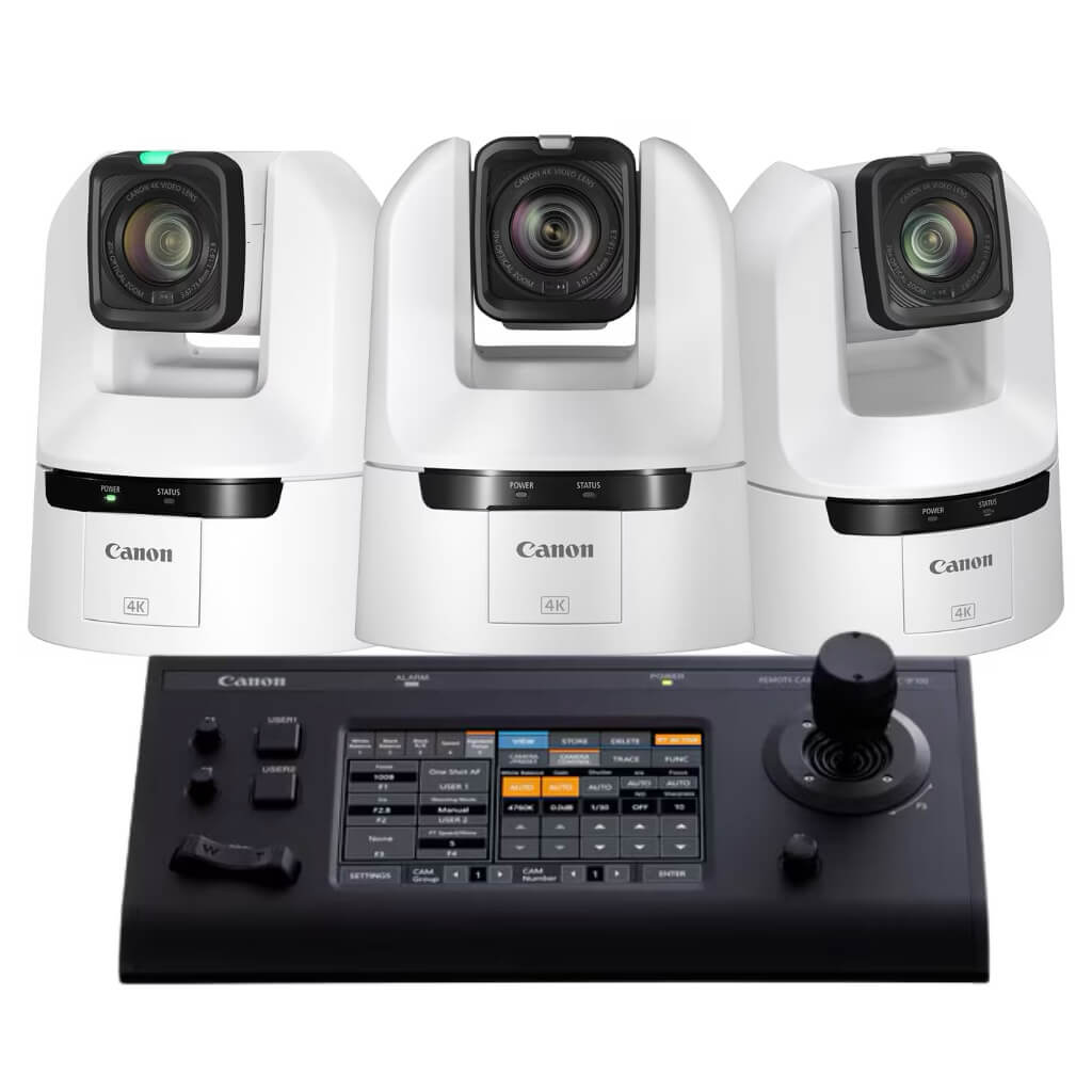 Canon Video Bundle - 3 CR-N400 PTZ Cameras and 1 RC-IP100 Controller, white