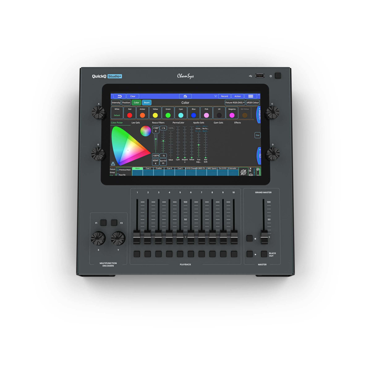 ChamSys Studio+ Lighting Control Console with desktop stand, top