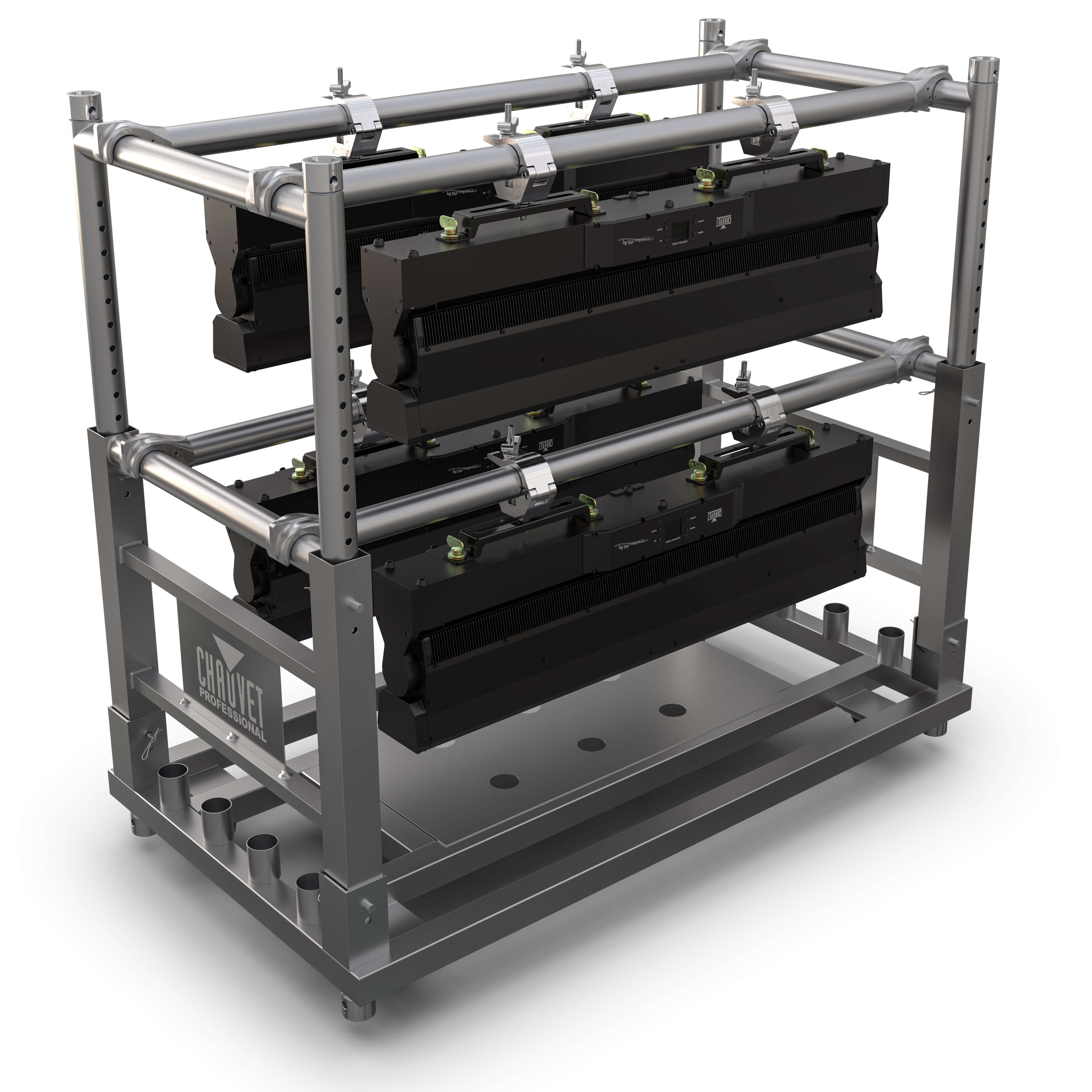 Chauvet Professional CP Rack - Transport Cart for Lighting Fixtures, shown with 4 COLORado PXL Par 16s