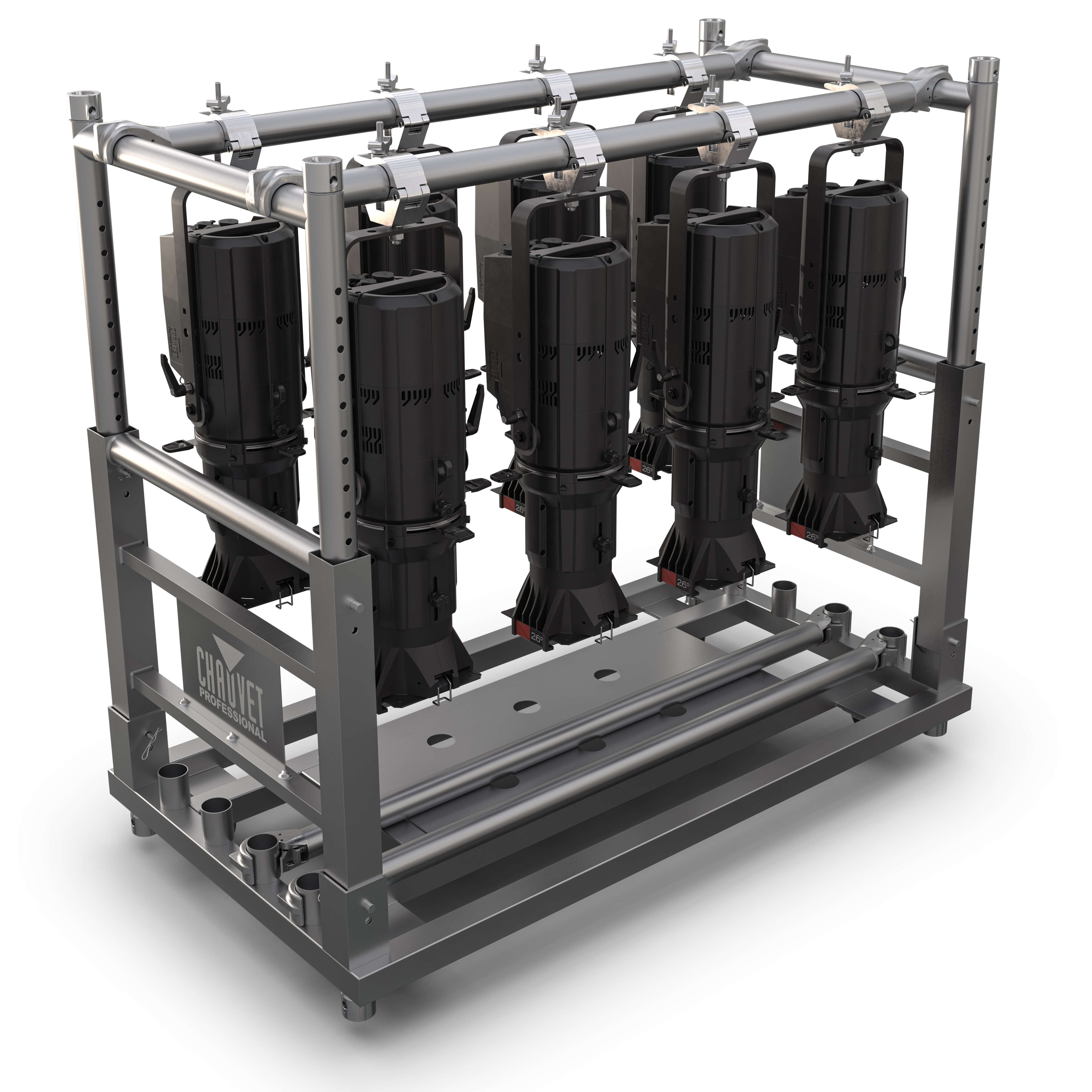 Chauvet Professional CP Rack - Transport Cart for Lighting Fixtures, shown with 8 E4 WW IPs