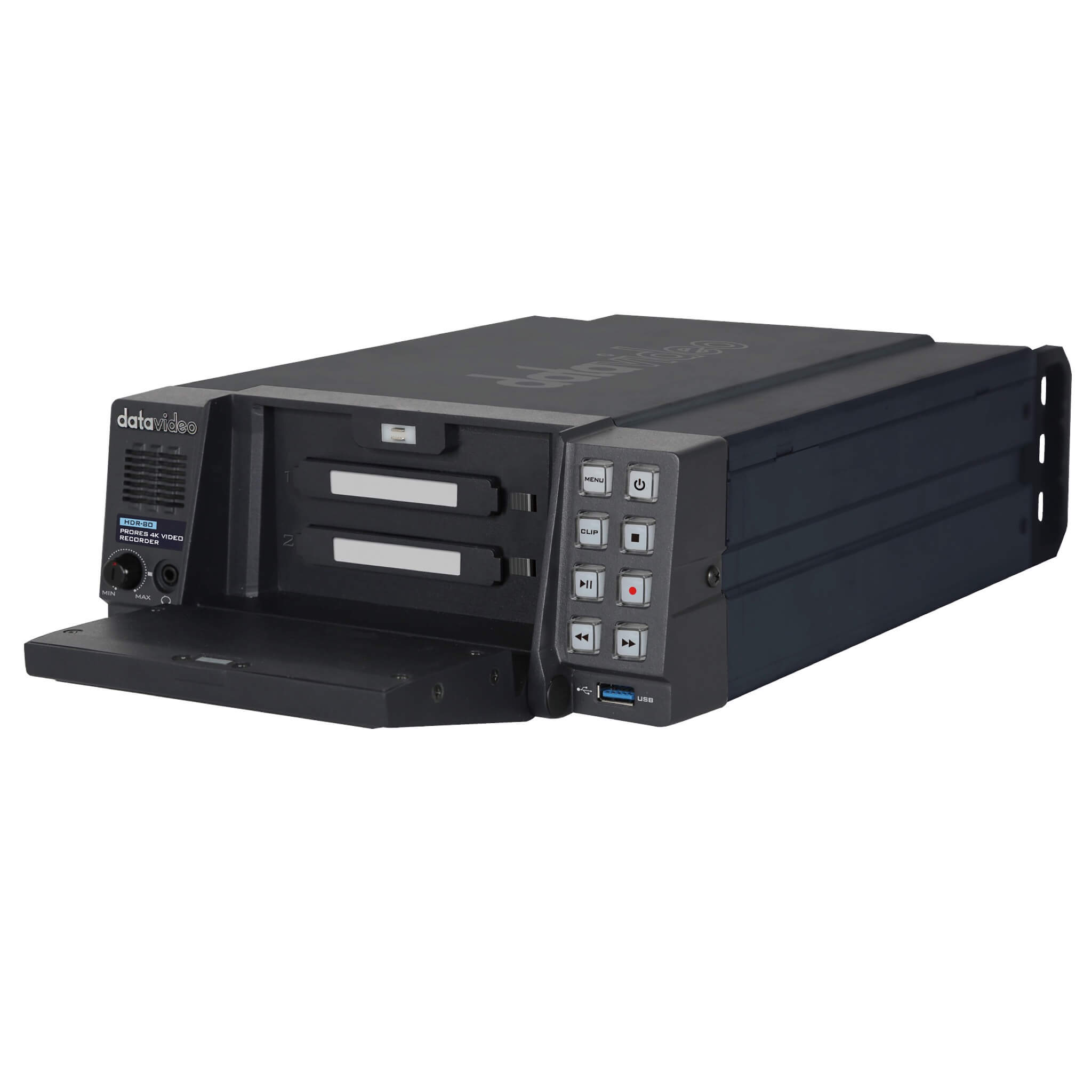 DataVideo HDR-80 - ProRes 4K Video Recorder, front open