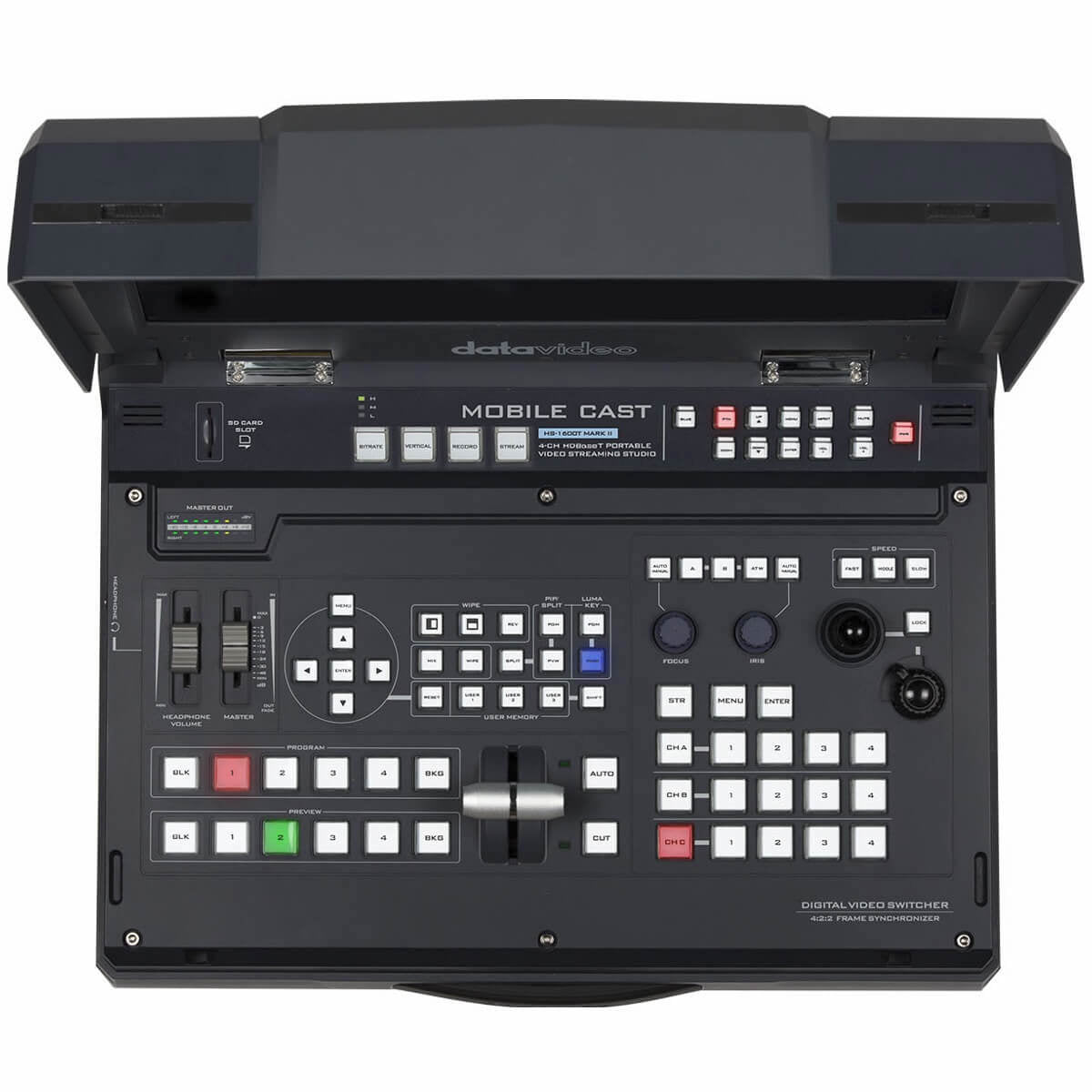 DataVideo HS-1600T MARK II - 4-ch HD HDBaseT Portable Video Streaming Studio, top