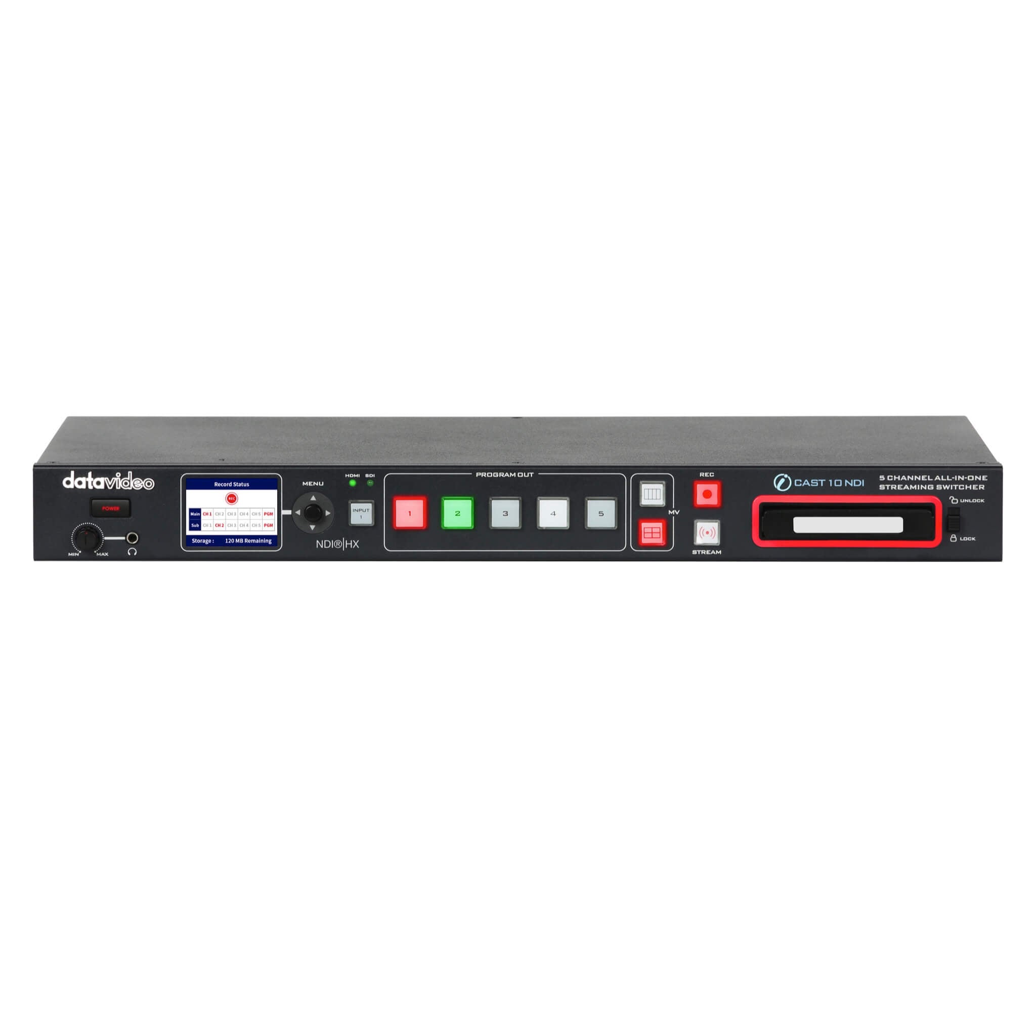 DataVideo iCast 10NDI - 5-Channel 1080p All-in-One Streaming Switcher, front