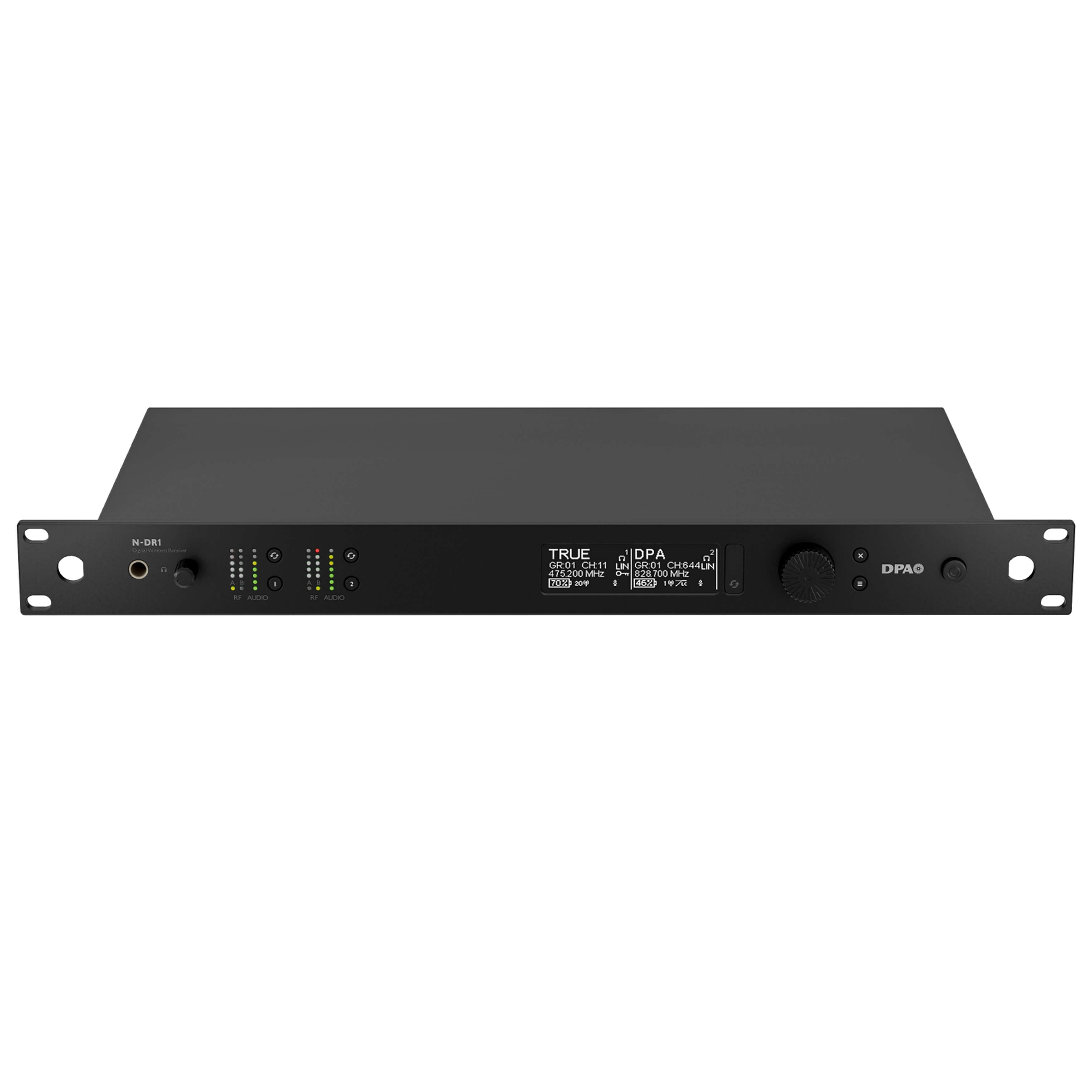 DPA N-DR1 - N-Series Dual Channel Digital Wireless Receiver with Dante, front tilt