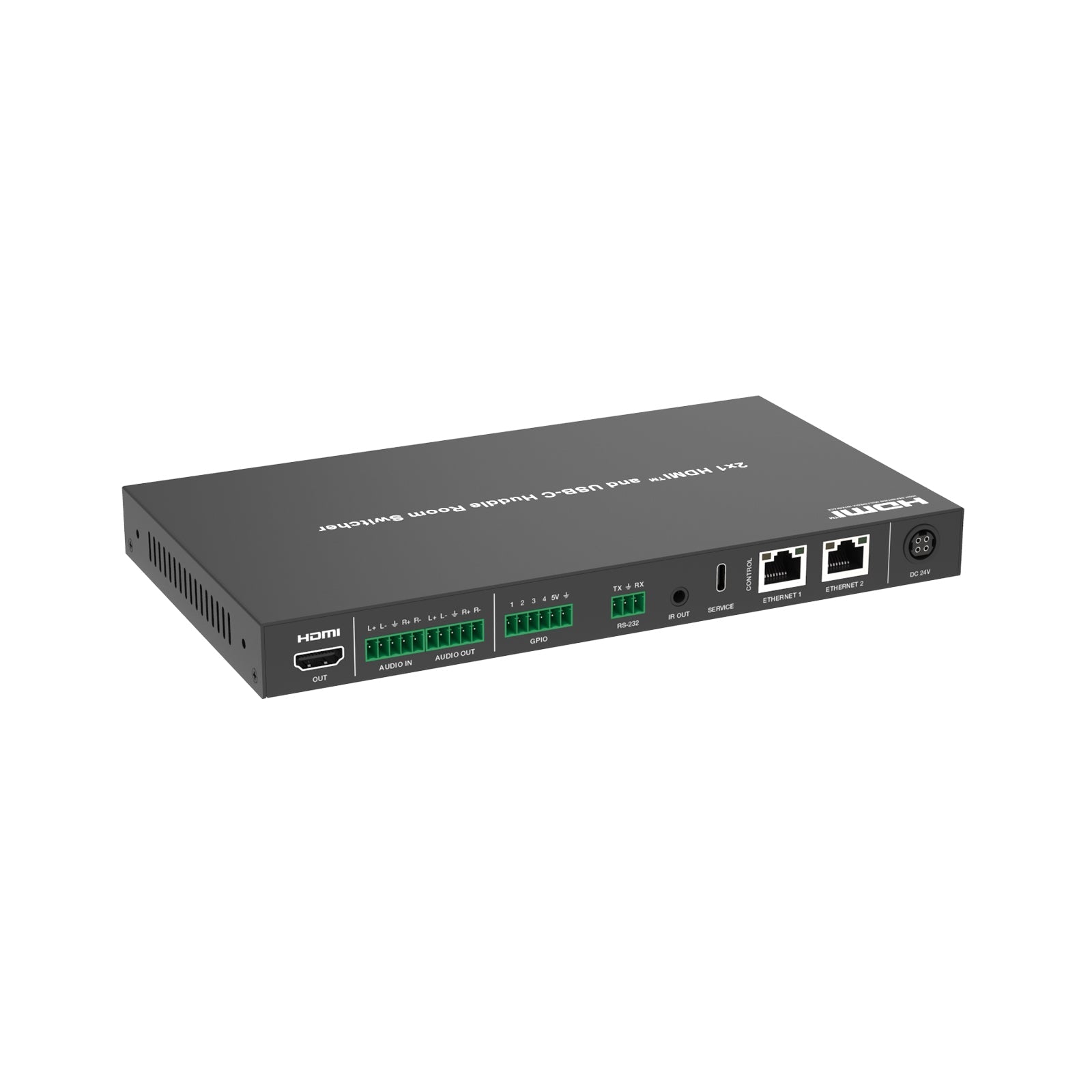DVDO USBC-HDMI-PS-21-XL - 4K 2x1 HDMI and USB-C Presentation Switcher, angled rear