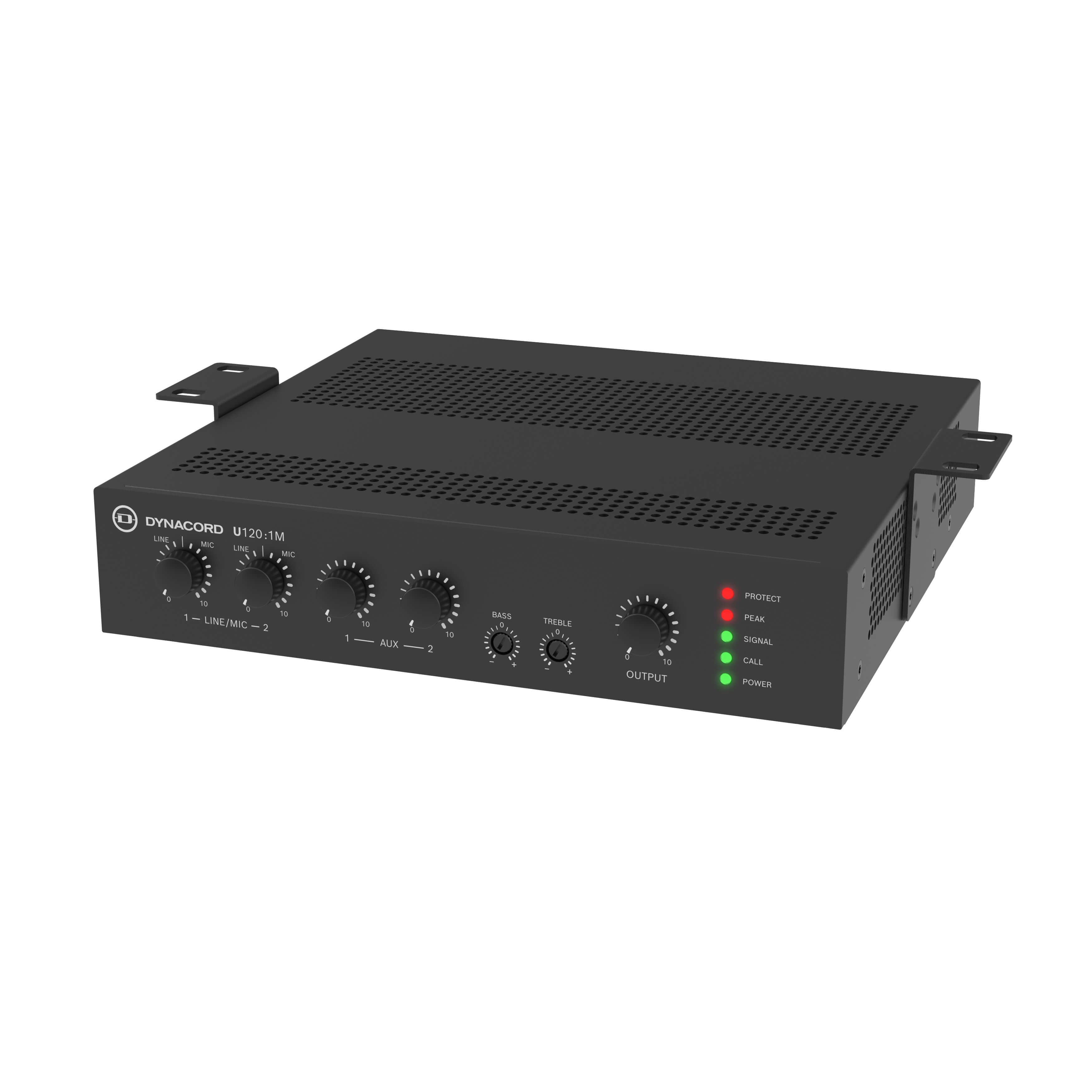 Dynacord U120:1M - 120W 1-Channel Mixer Amplifier, front right with bracket top