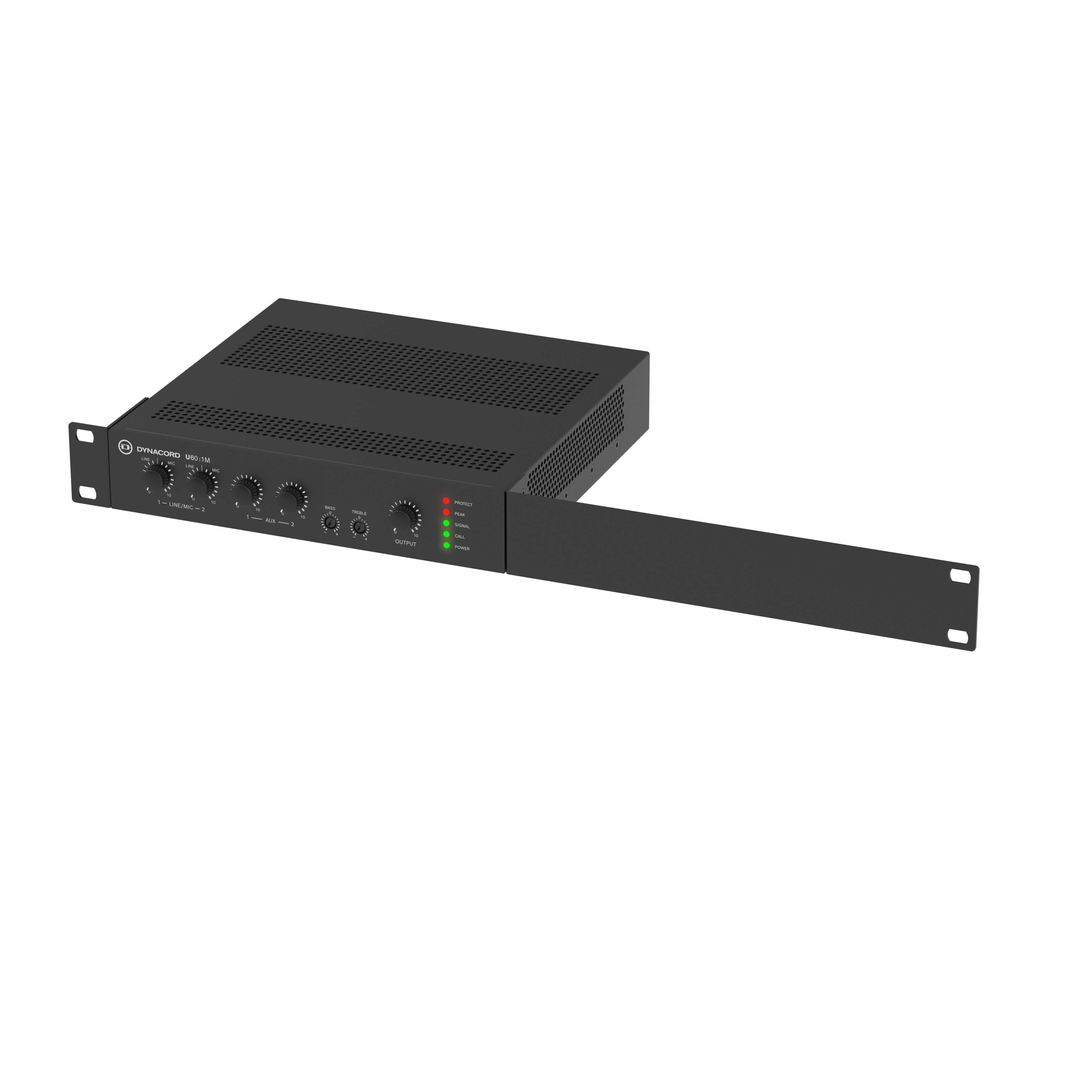 Dynacord U60:1M - 60W 1-Channel Mixer Amplifier, front right top with bracket right