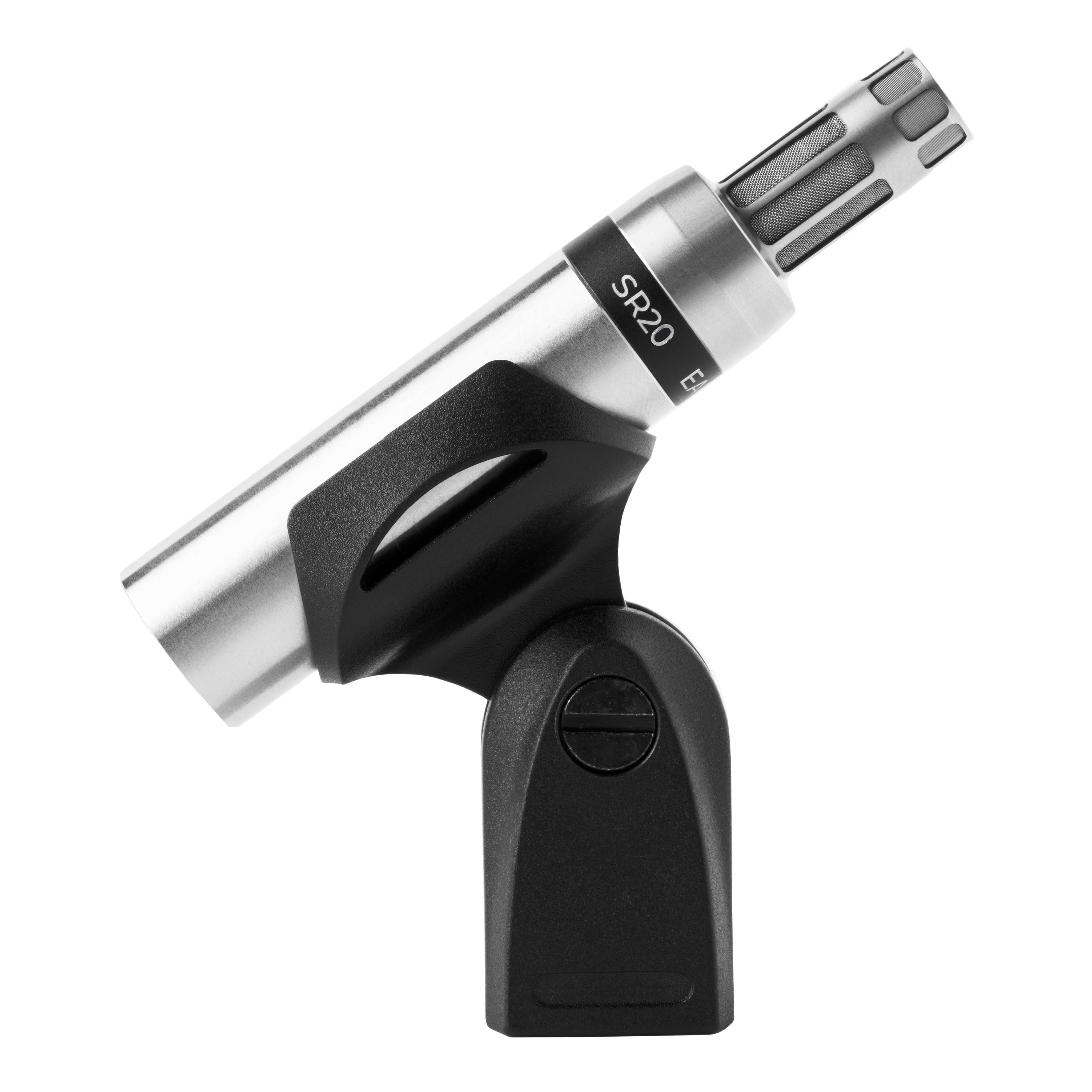 Earthworks SR20 Gen 2 - Cardioid Instrument Microphone, left side with clip