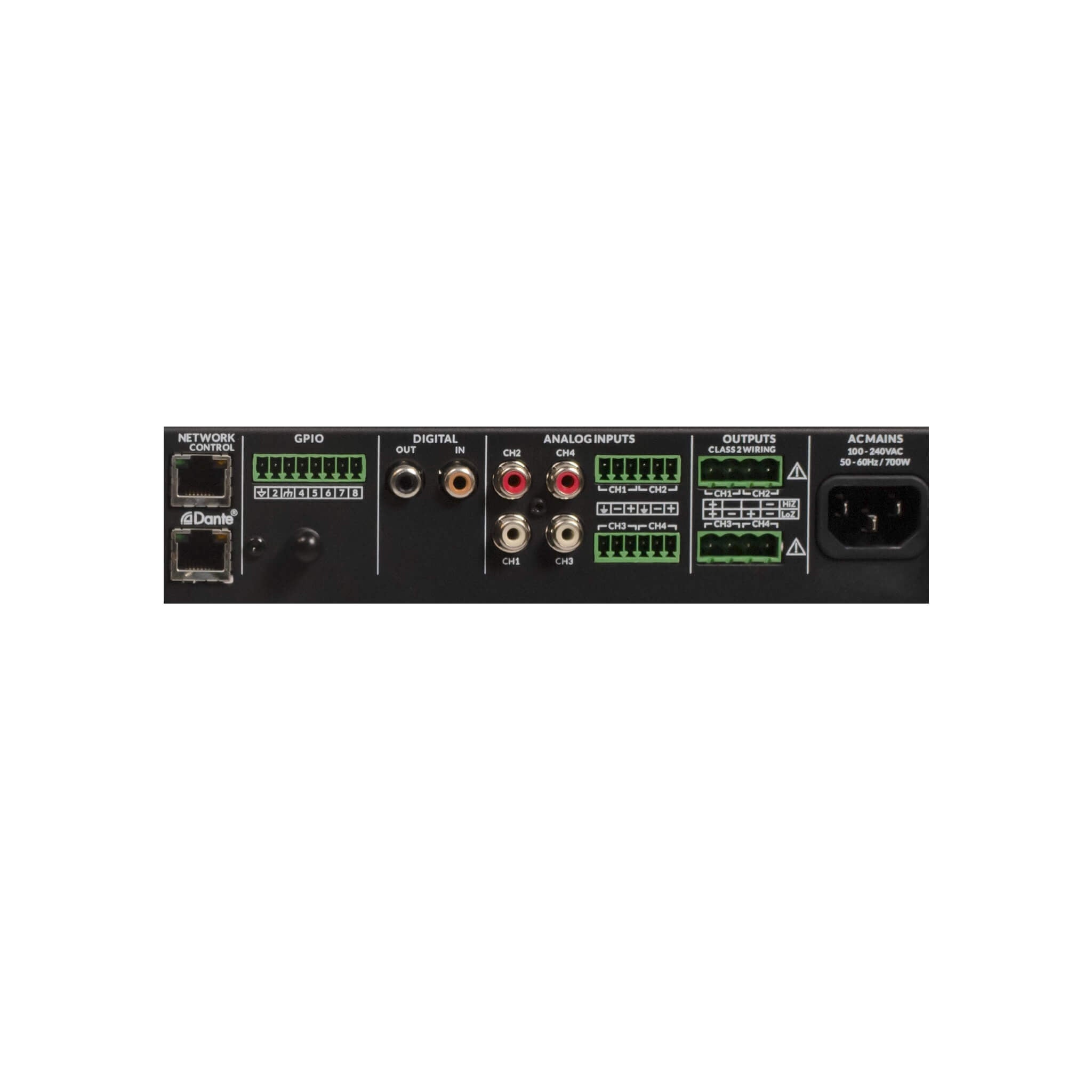 EAW UXA4403D - 4 x 800W Multipurpose Installation Amplifier with Dante, rear