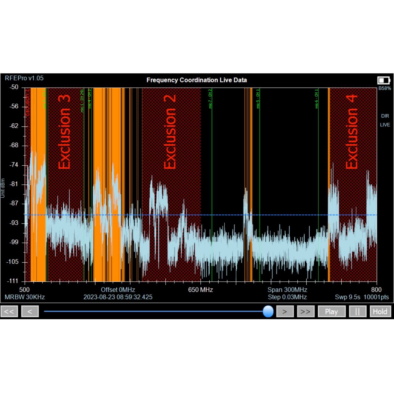 RF Venue RF Explorer Pro - Frequency Configuration Realtime Live Data