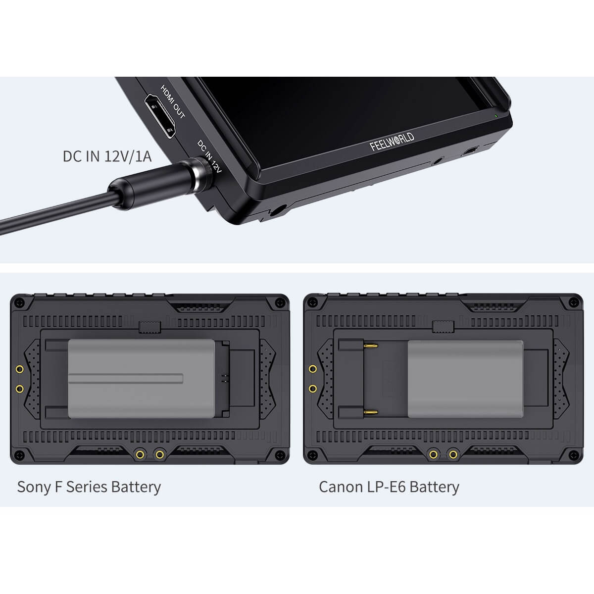 Feelworld F6 PLUS V2 - 6" HDMI On-Camera Touchscreen Field Monitor, flexible power