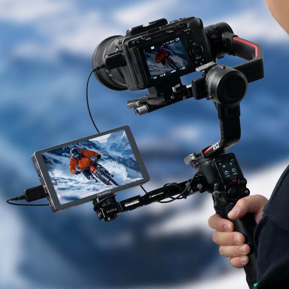 Feelworld P6XL - 6" HDMI On-Camera Monitor with Built-In Battery, mounted