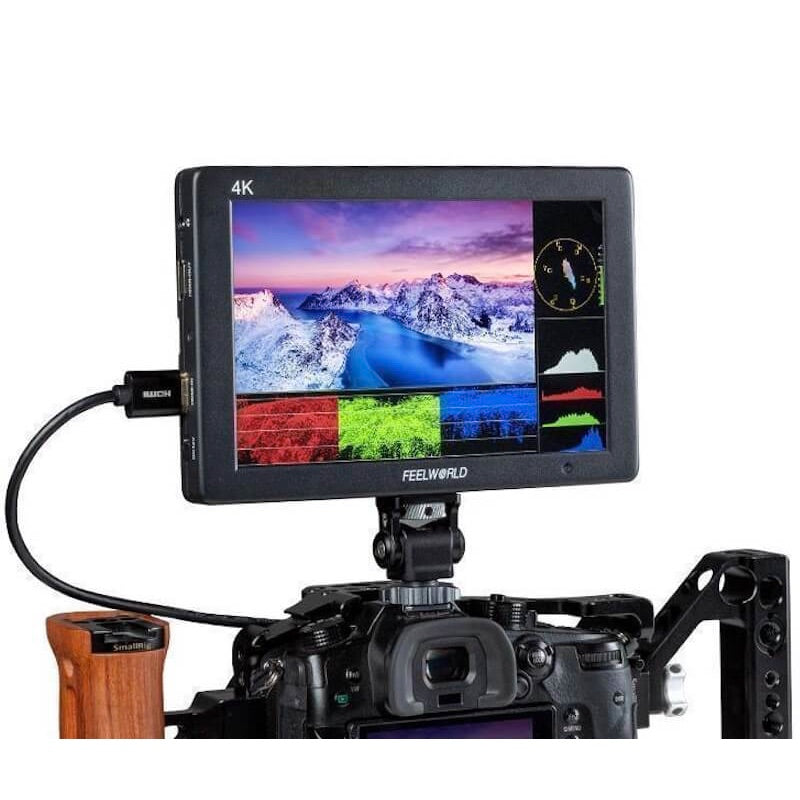 Feelworld T7 PLUS V2 - 7" HDMI On-Camera Field Monitor, mounted