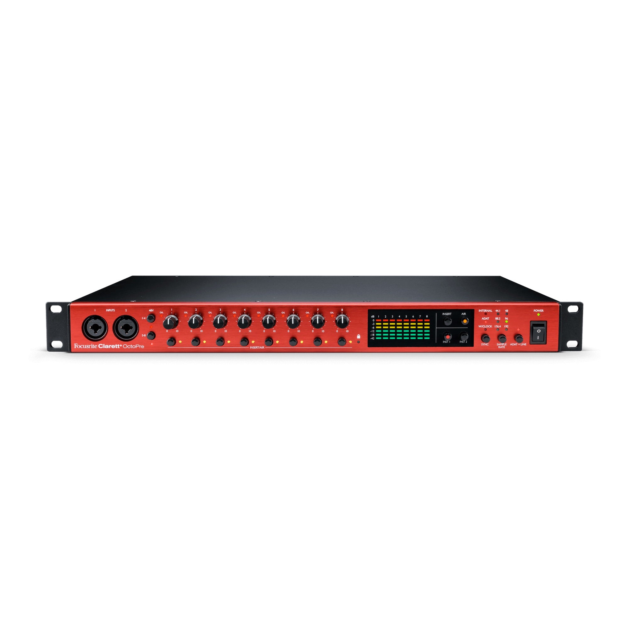 Focusrite Clarett+ OctoPre - 8-in/8-out ADAT Preamp, front tilt