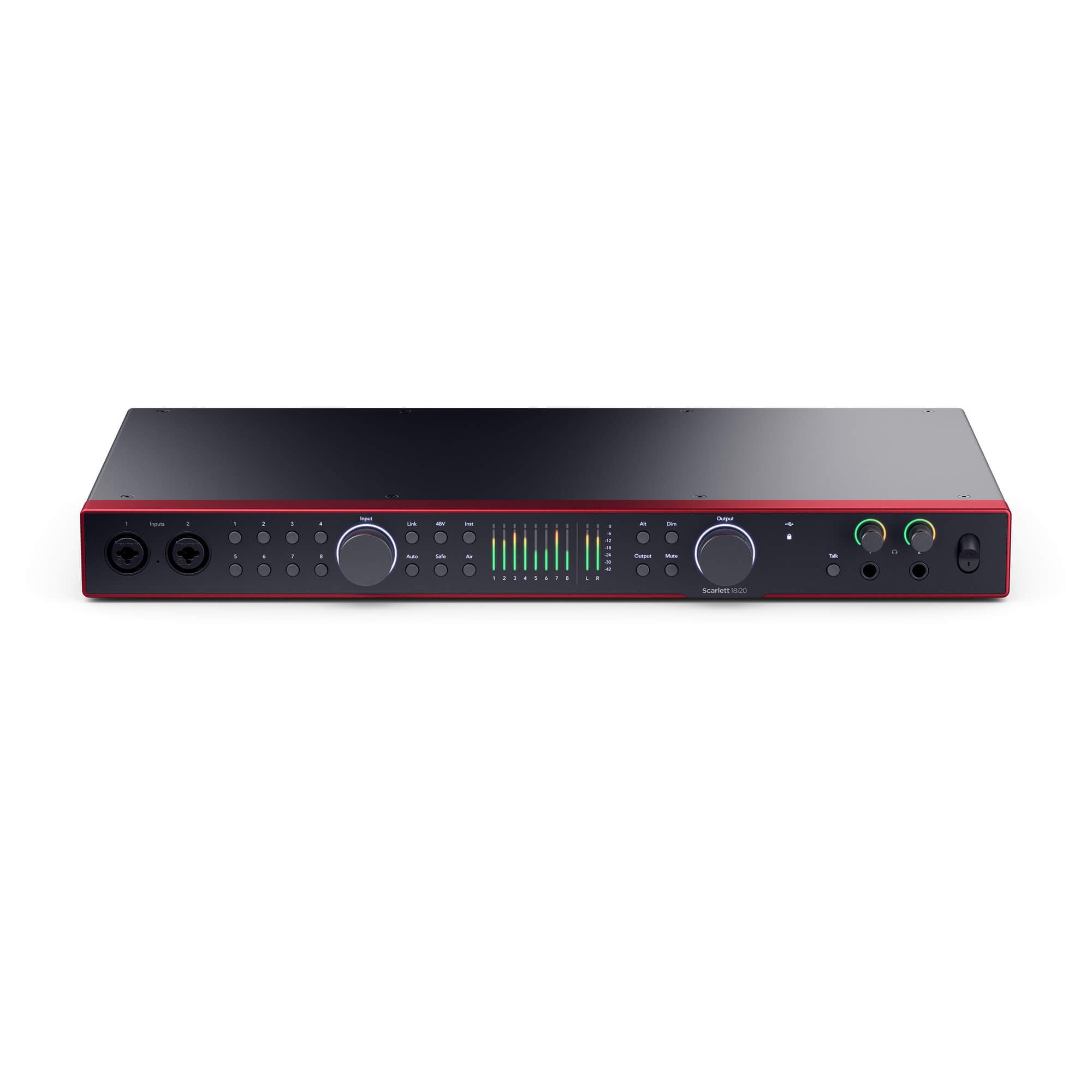Focusrite Scarlett 18i20 (4th Gen) - 18-in/20-out USB-C Audio Interface, front tilt