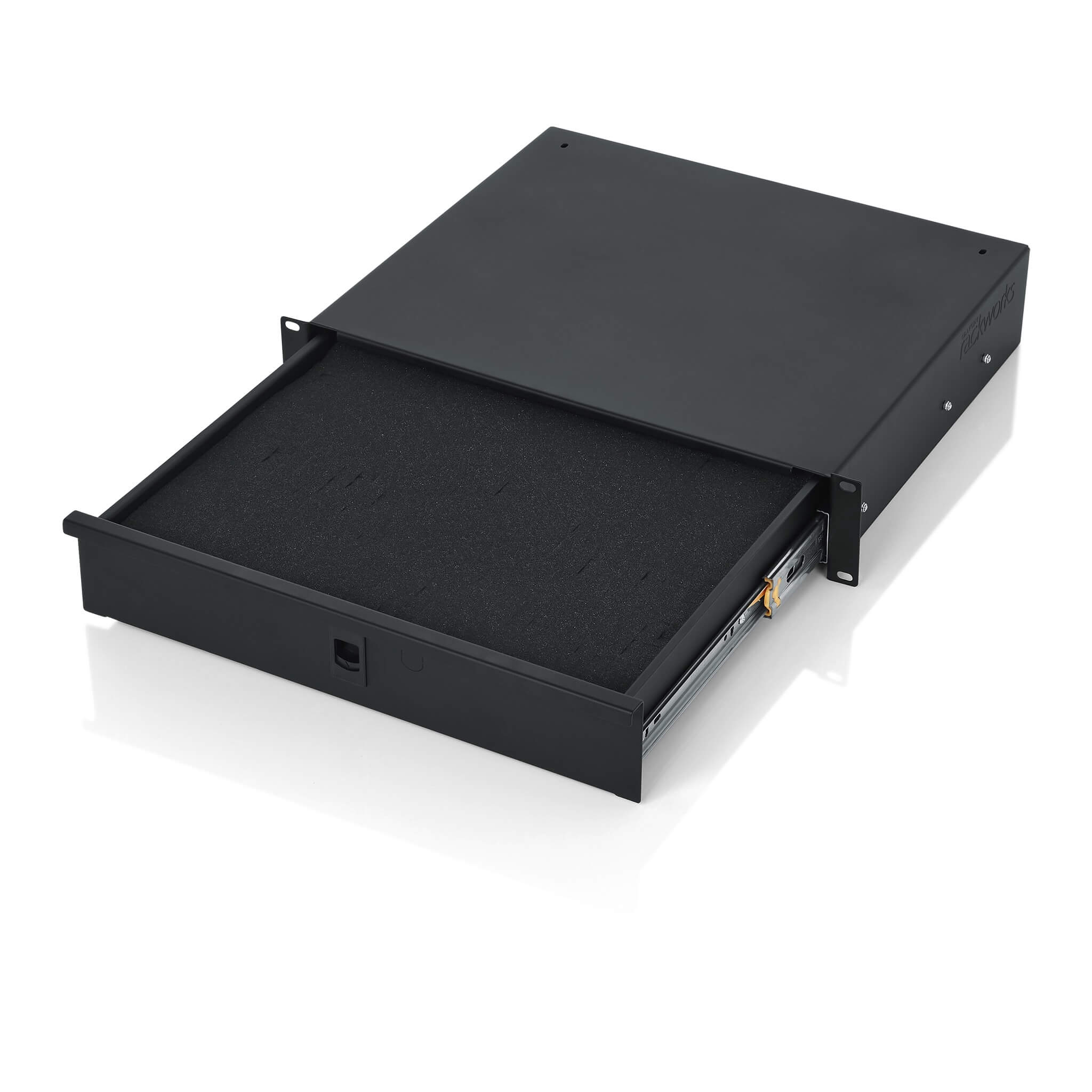 Gator GRW-DRWDF2 - 2U Lockable Rack Drawer, angle open