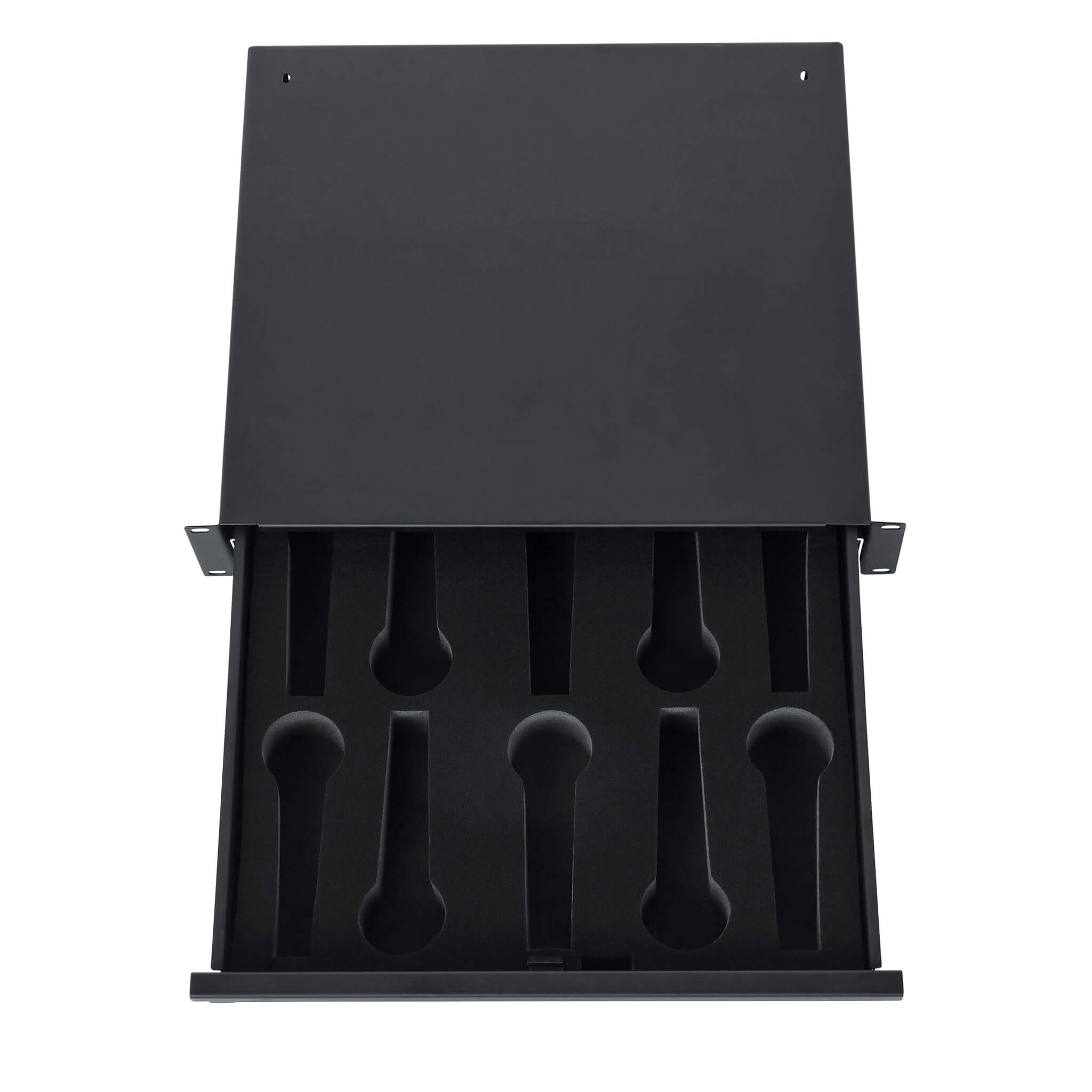 Gator GRW-DRWMIC10 - 2U Lockable Wired Microphone Rack Drawer, top open