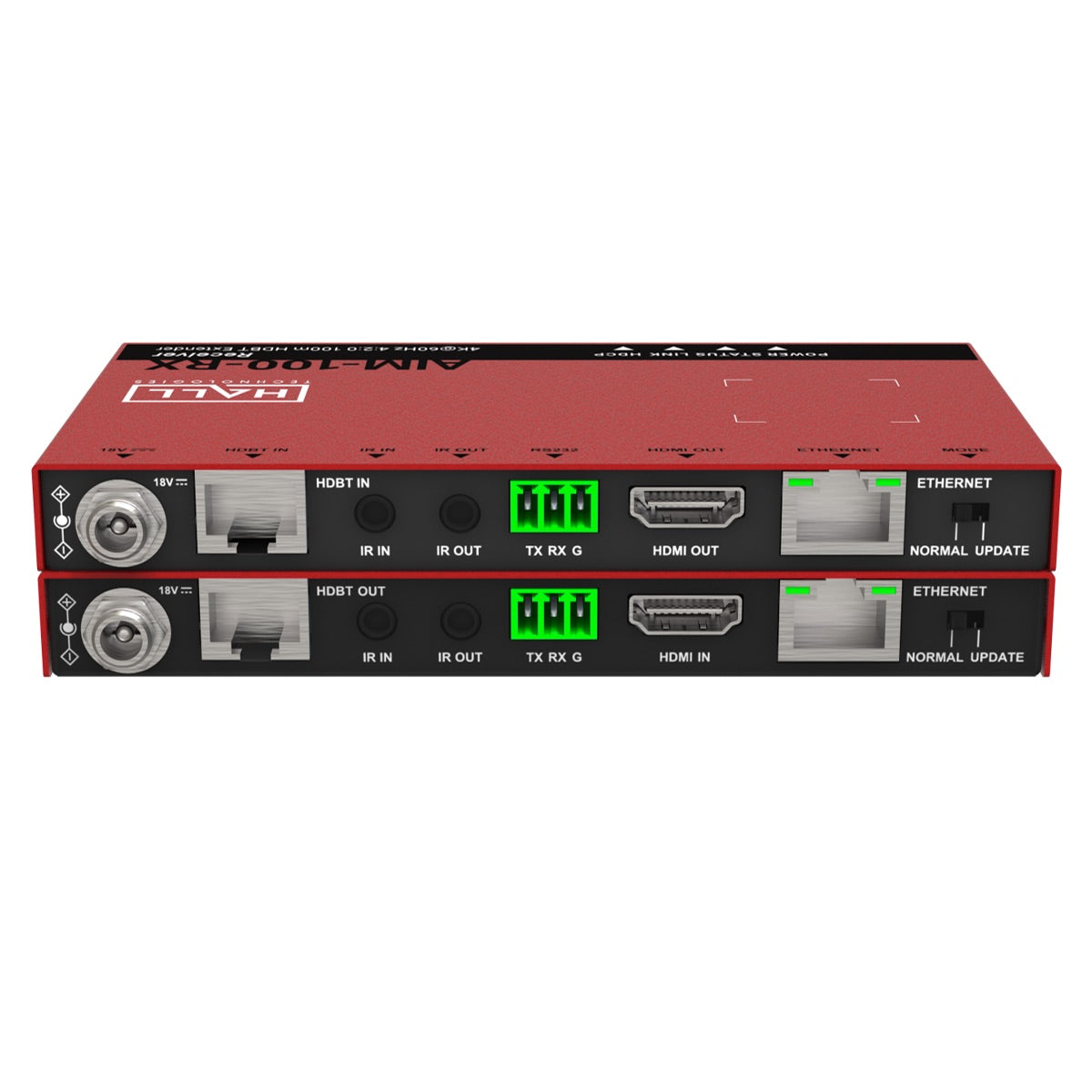 Hall Technologies HT-AIM-100 - 4K@60Hz 4:2:0 100m HDBT Extender Set, rear