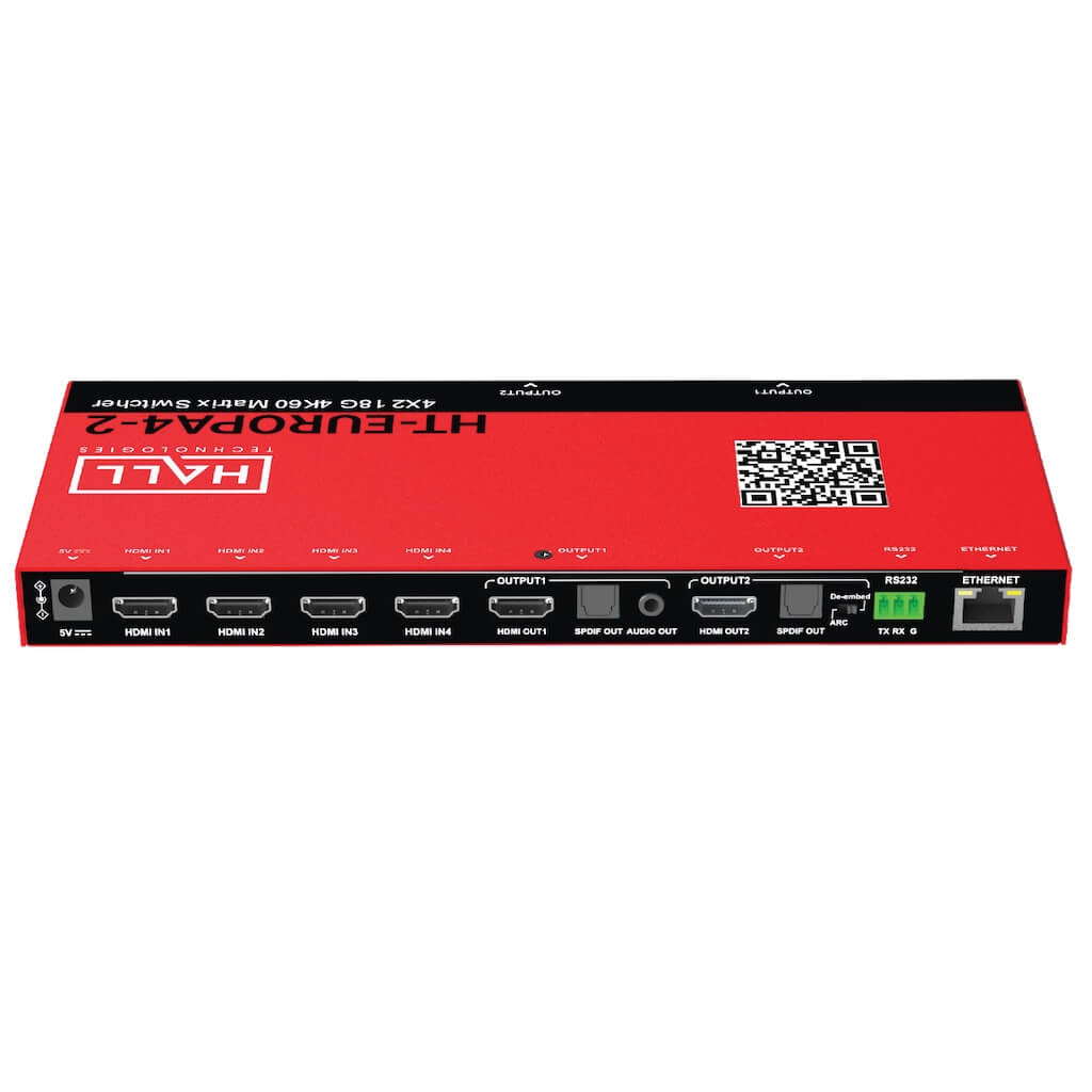 Hall Technologies HT-EUROPA-4-2 - 4x2 4K60 HDMI Matrix Switcher, rear