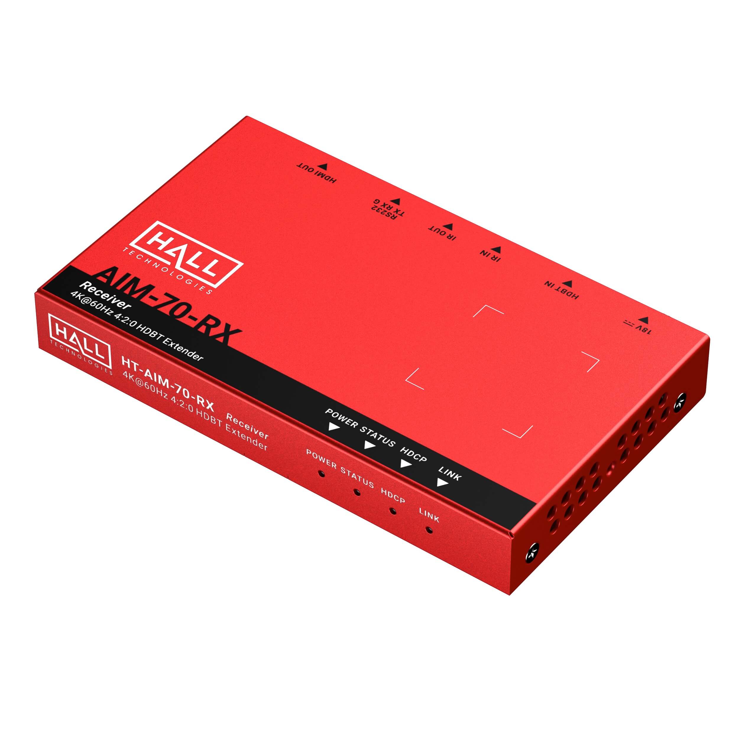 Hall Technologies HT-AIM-70-RX - 4K HDBaseT Extender Receiver, front angle