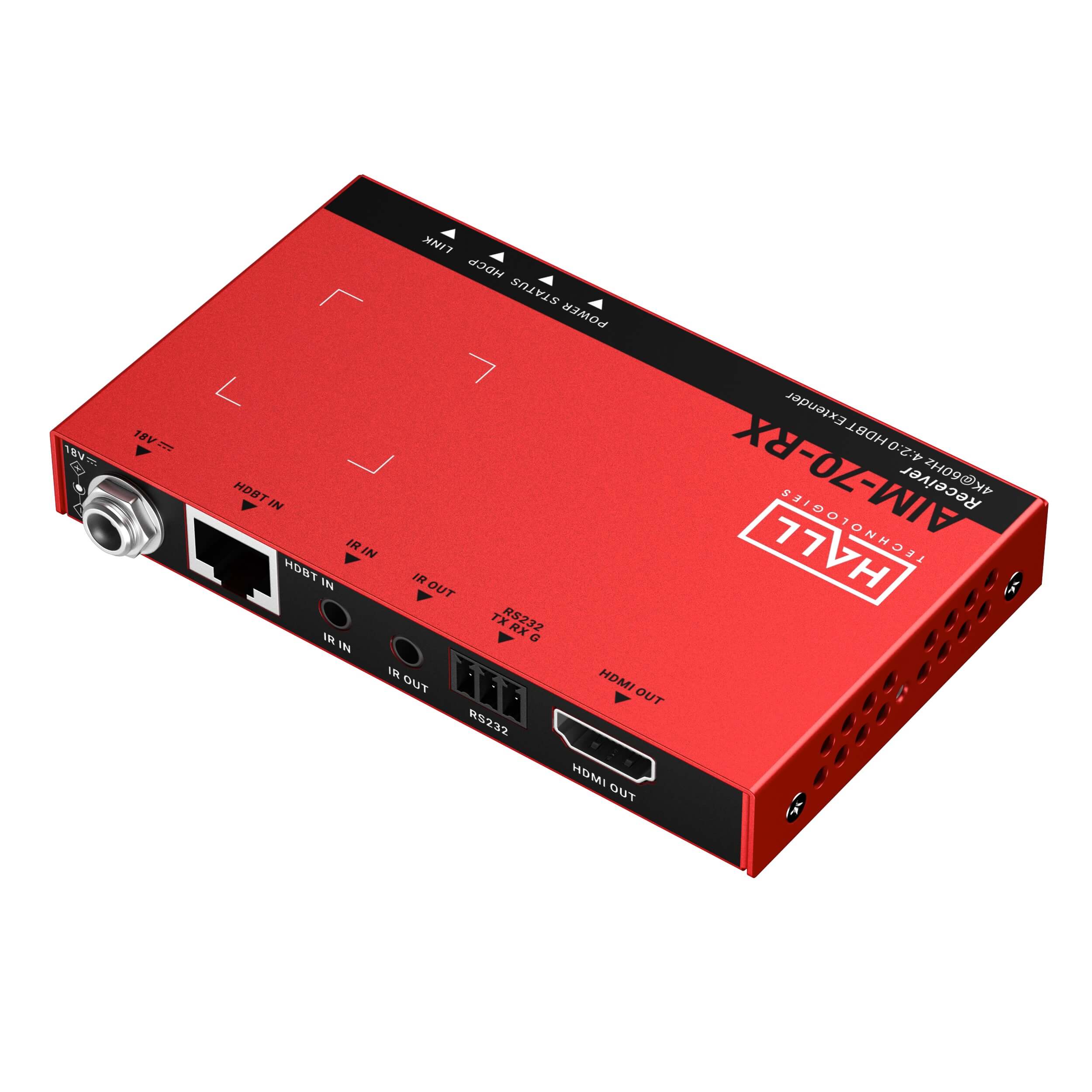 Hall Technologies HT-AIM-70-RX - 4K HDBaseT Extender Receiver, rear angle