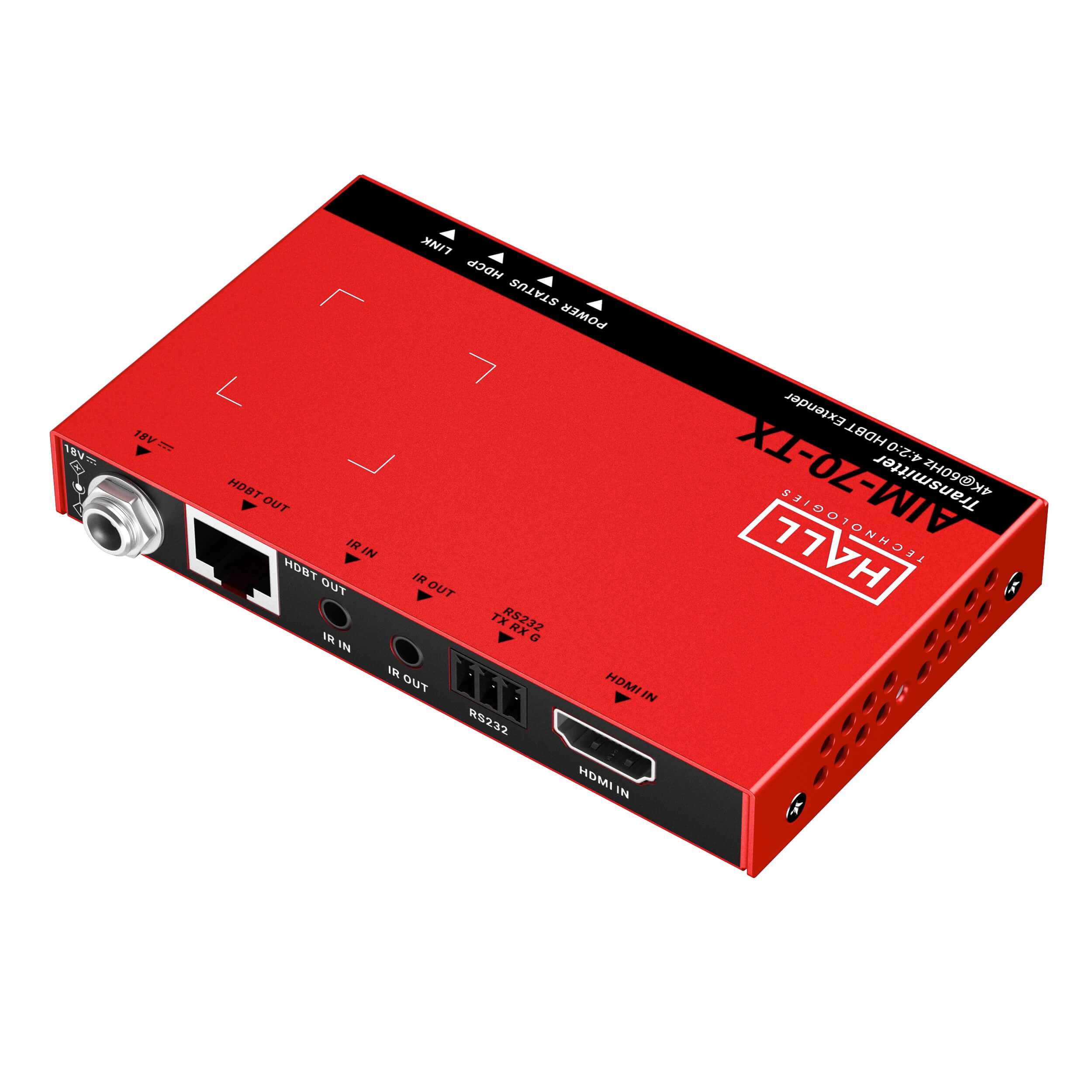 Hall Technologies HT-AIM-70-TX - 4K HDBaseT Extender Transmitter, rear angle