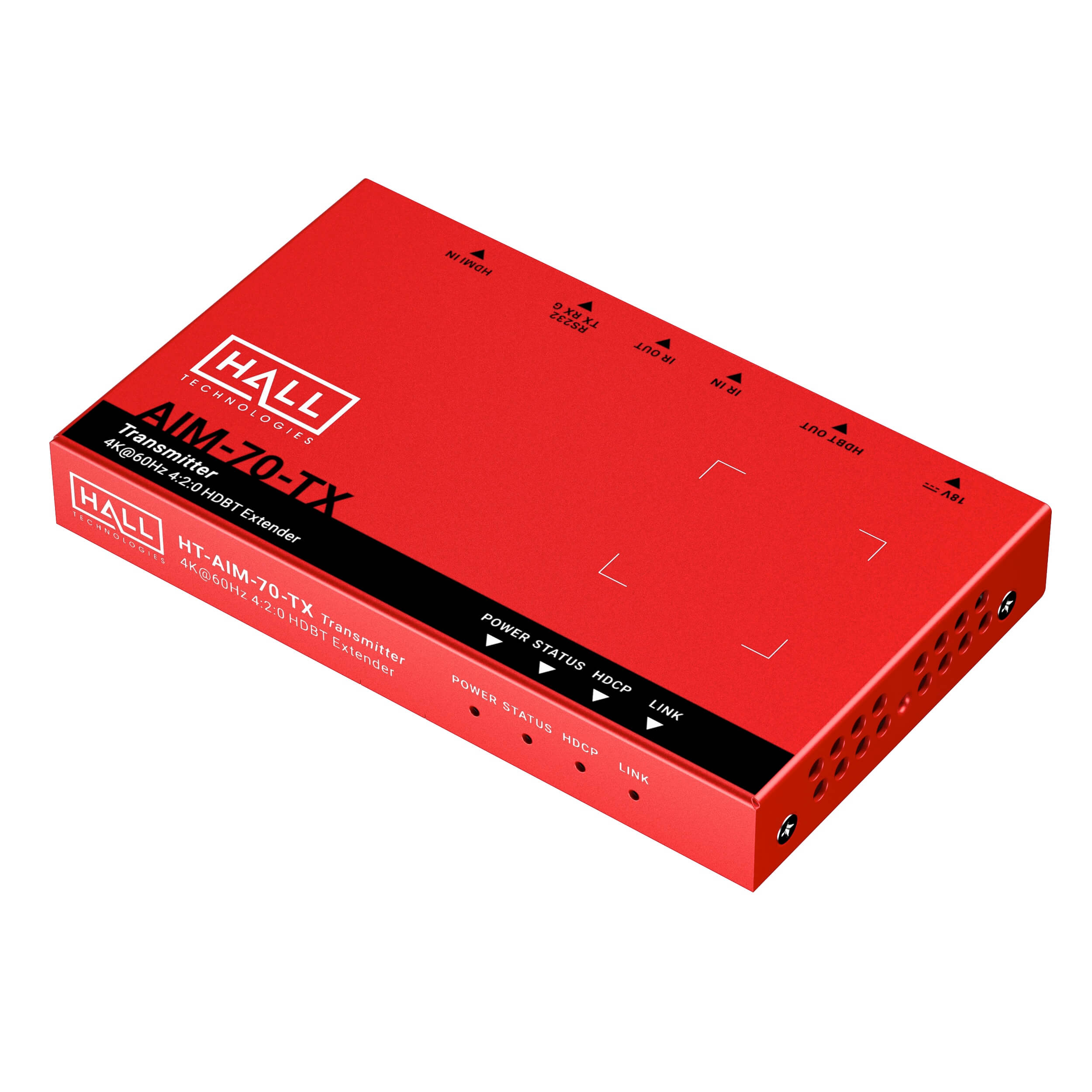 Hall Technologies HT-AIM-70-TX - 4K HDBaseT Extender Transmitter, front angle