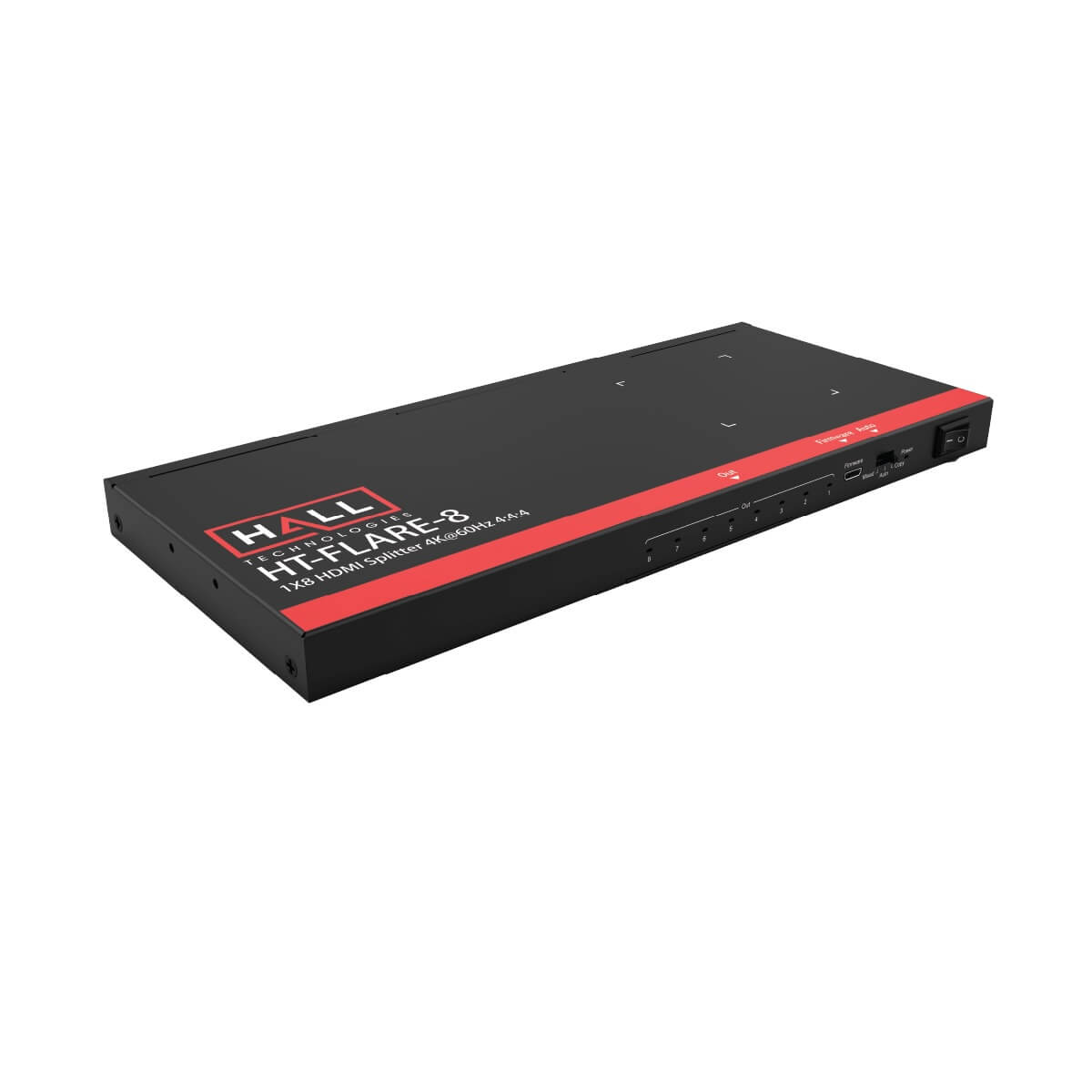 Hall Technologies HT-FLARE-8 - 4K60 1x8 HDMI Distribution Amplifier, left angle