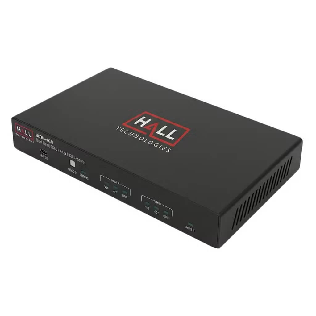 Hall Technologies ULTRA-4K-R - Dual-Head 4K HDMI and USB KVM Receiver, angled