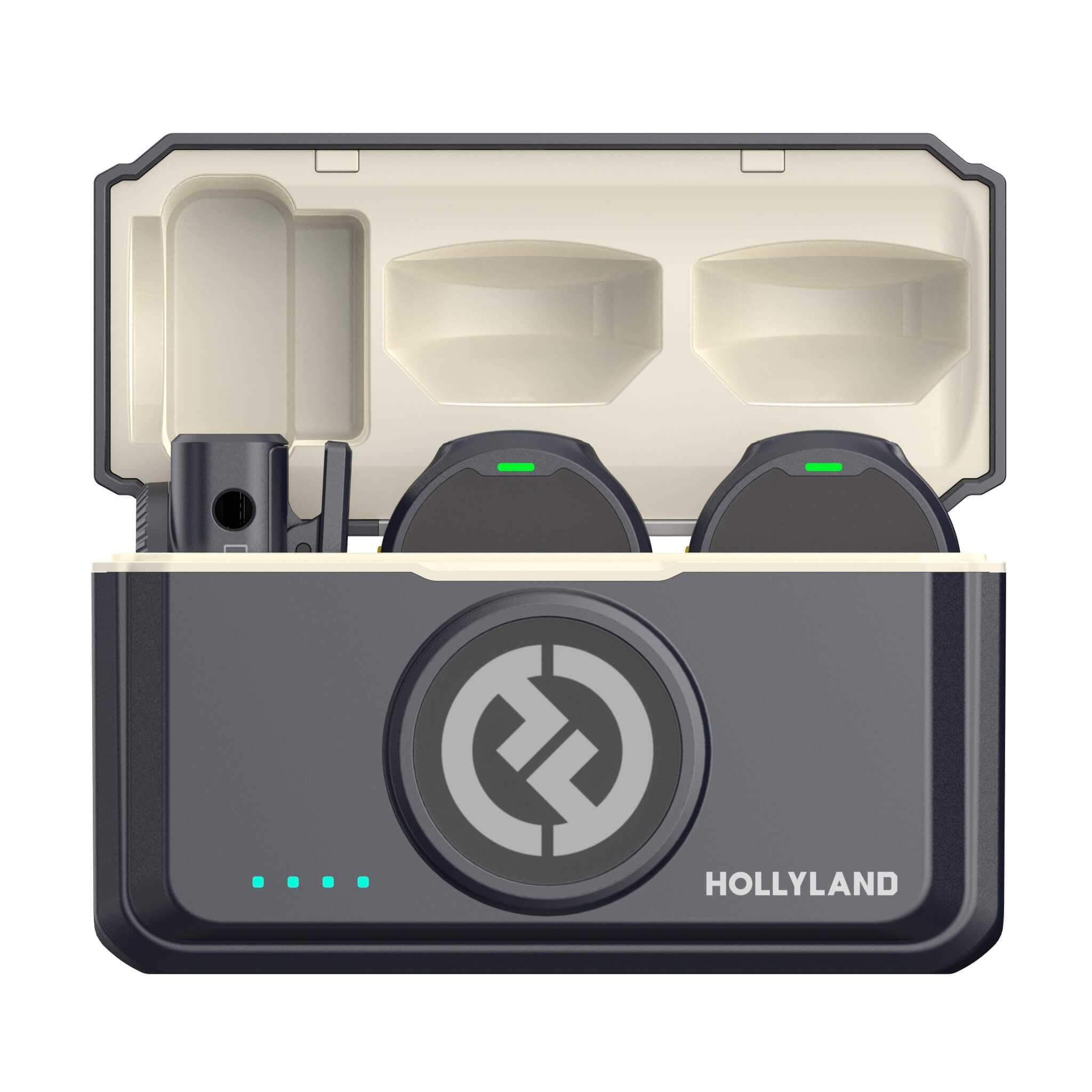 Hollyland LARK M2 Camera - Wireless Lavalier Microphone System, case open