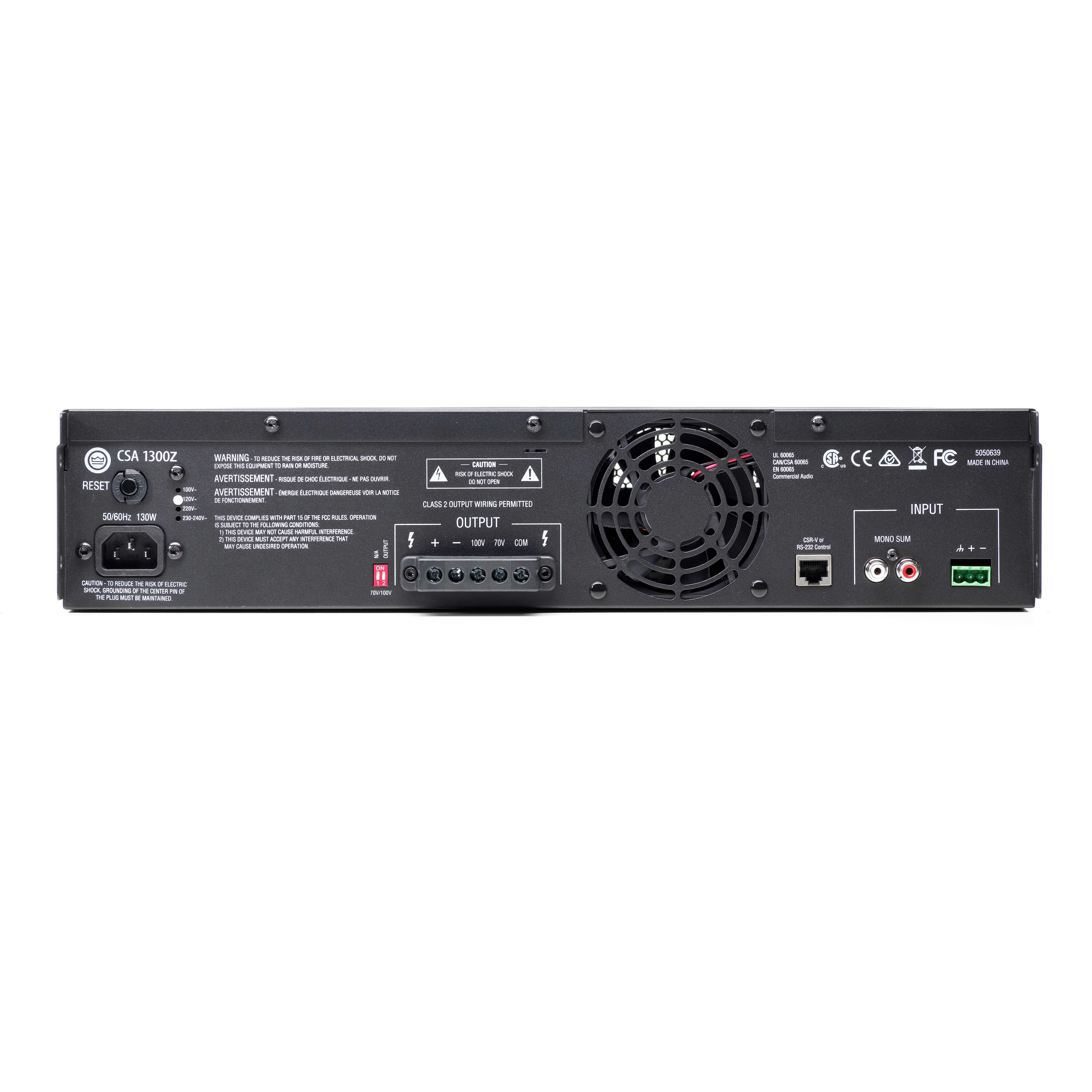 JBL CSA 1300Z - 1 x 300W DriveCore Commercial Series Amplifier, rear
