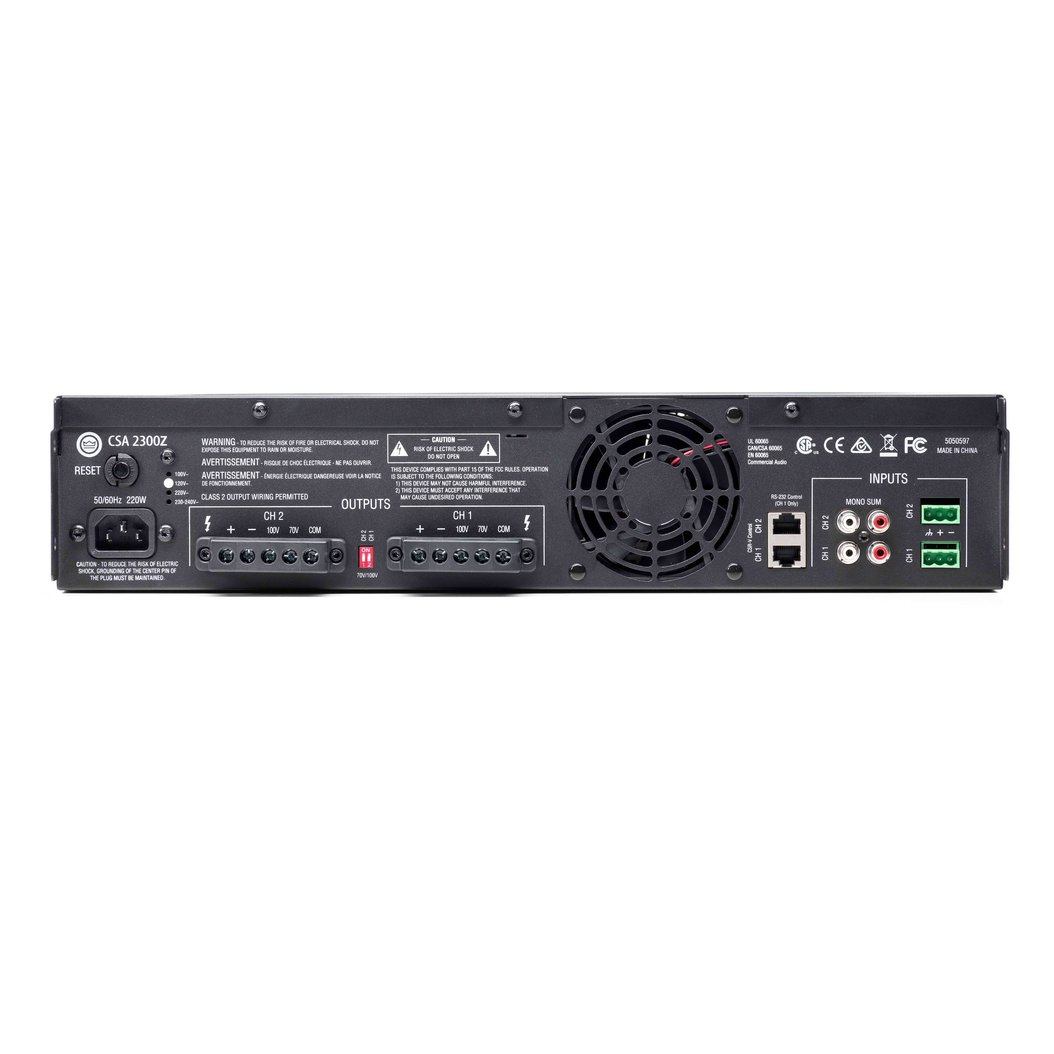 JBL CSA 2300Z - 2 x 300W DriveCore Commercial Series Amplifier, rear
