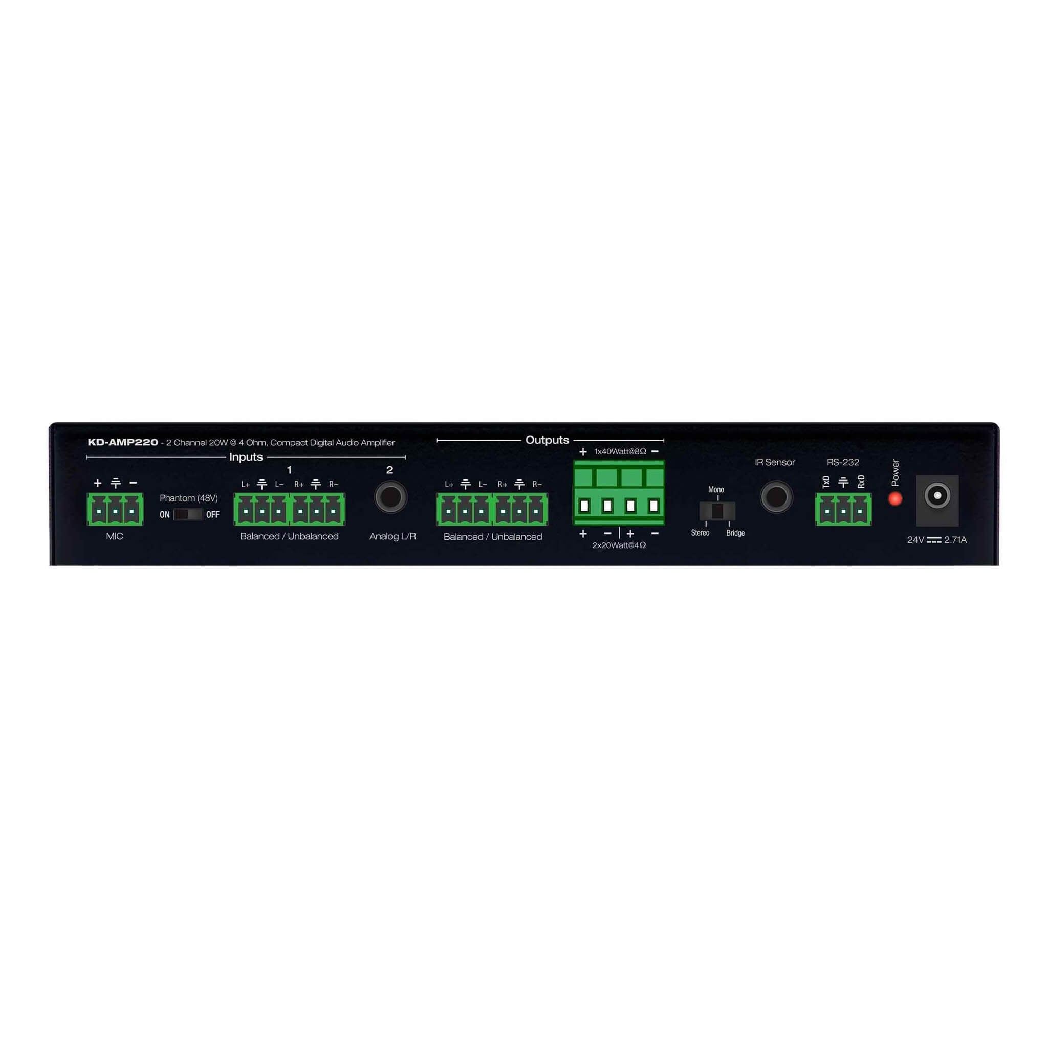 Key Digital KD-AMP220 - Compact Digital Amplifier and Pre-Amp, rear