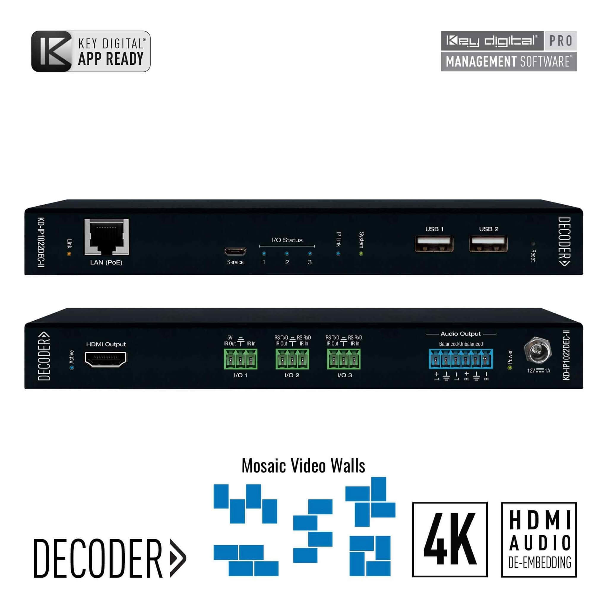 Key Digital KD-IP1022DEC-II - 4K AV over IP System Decoder with PoE