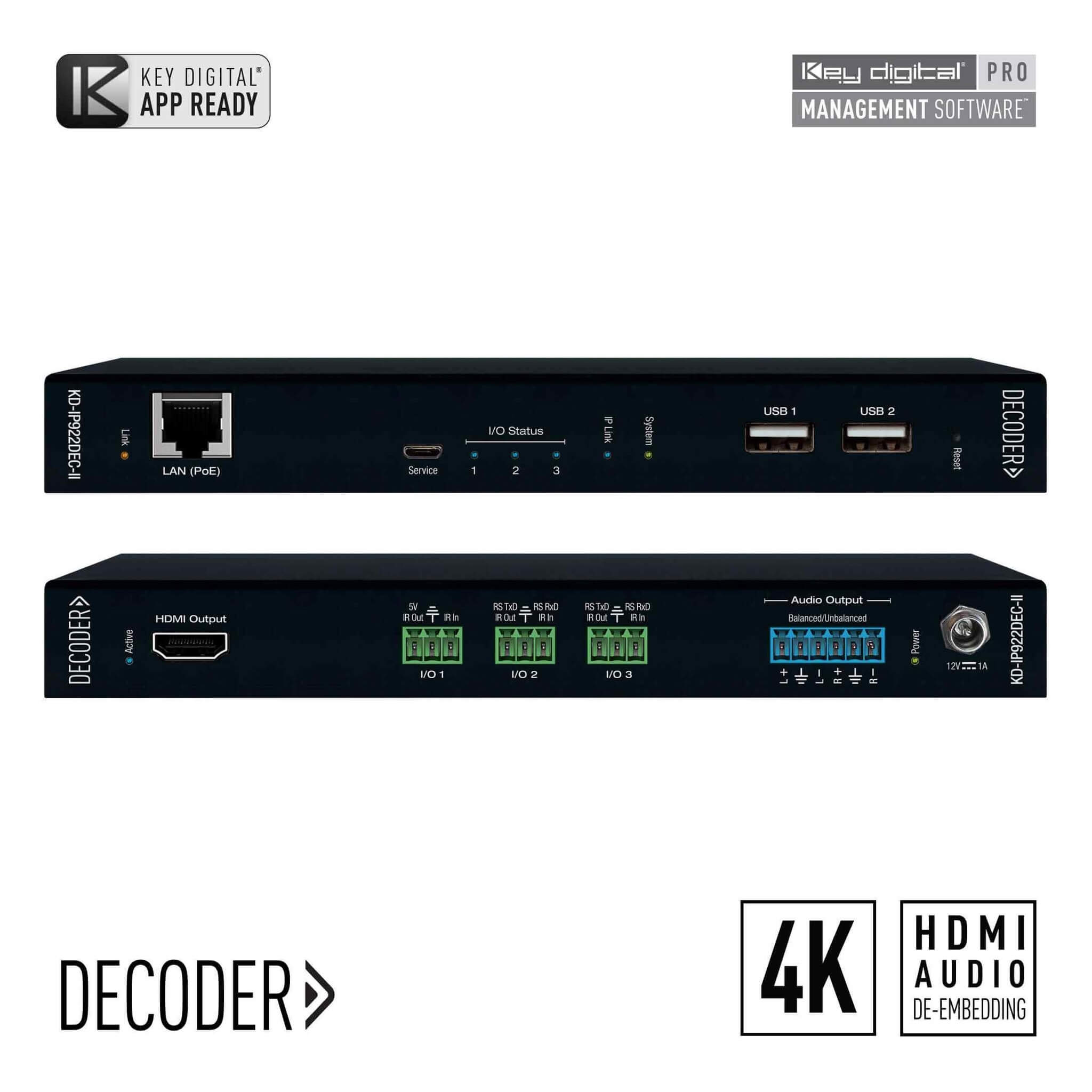 Key Digital KD-IP922DEC-II - 4K AV over IP System Decoder with PoE