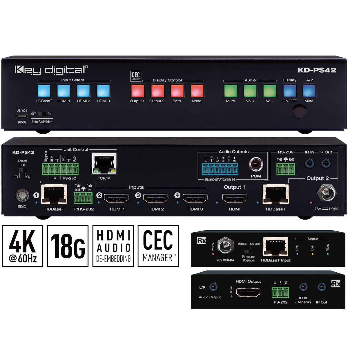 Key Digital KD-PS42 - 4x2 4K/18G Presentation Switcher Kit