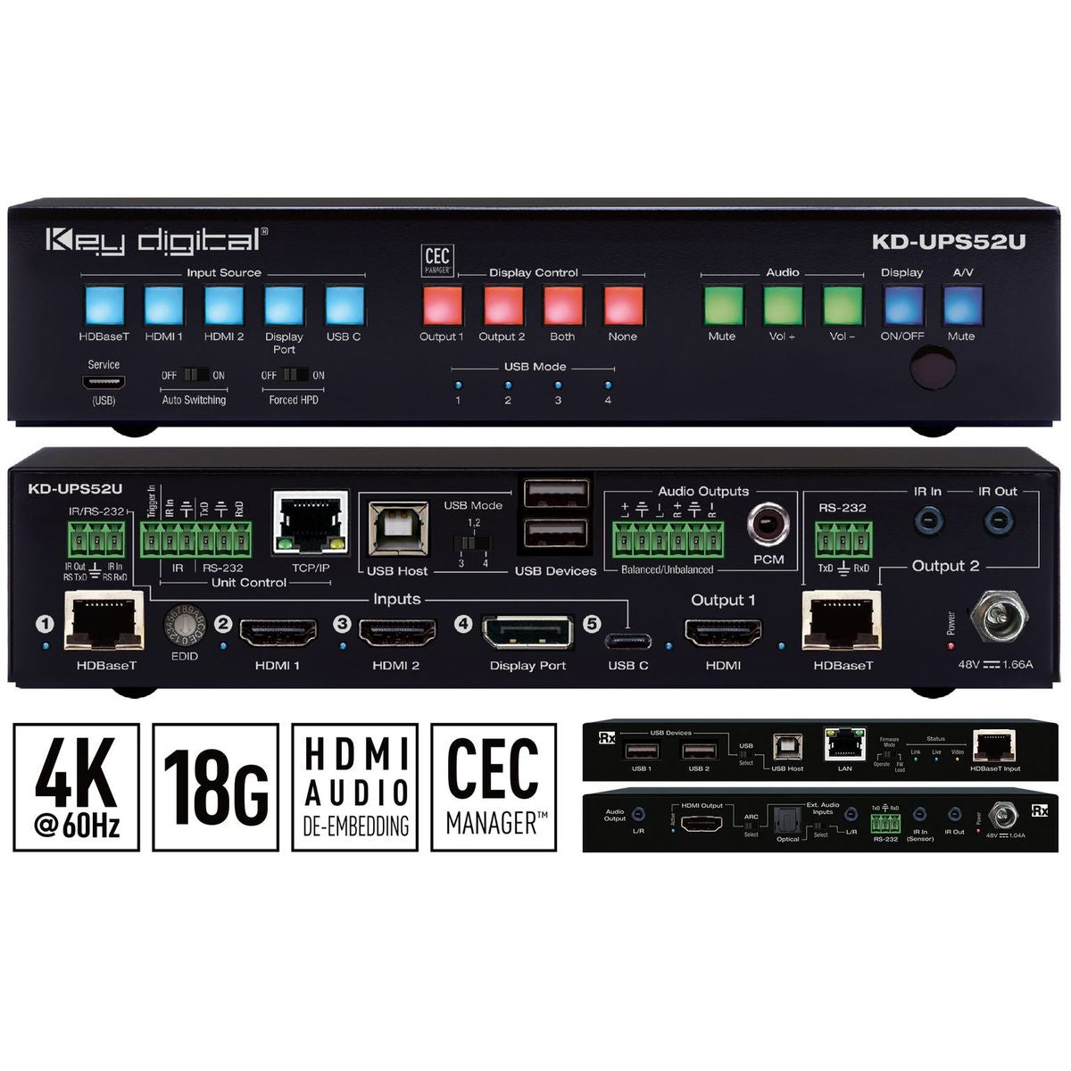 Key Digital KD-UPS52U - 5x2 4K/18G Presentation Switcher Kit