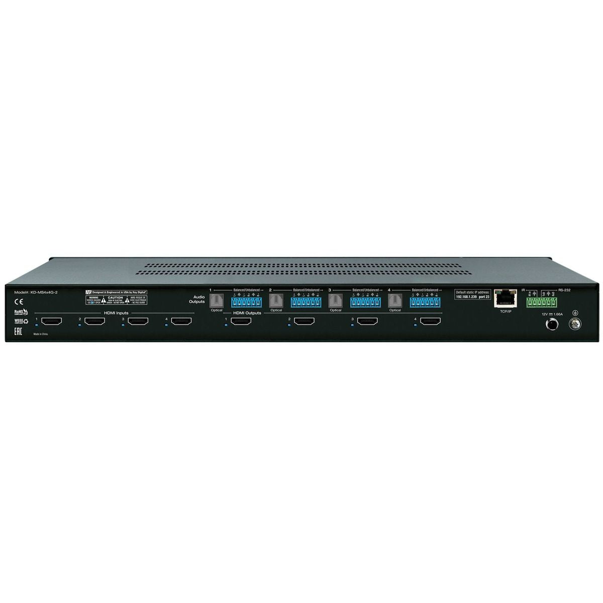 Key Digital KD-MS4x4G-2 - 4x4 4K/18G HDMI Matrix Switch, inputs