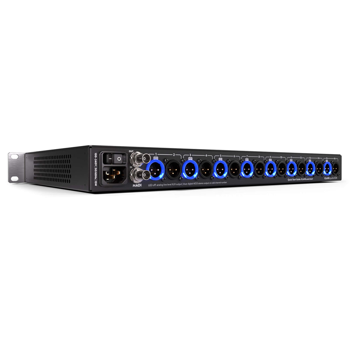 KLANG Quelle XDM - 16-Ch Dante/Madi Router with XLR Analog and AES3 Breakout, rear angled