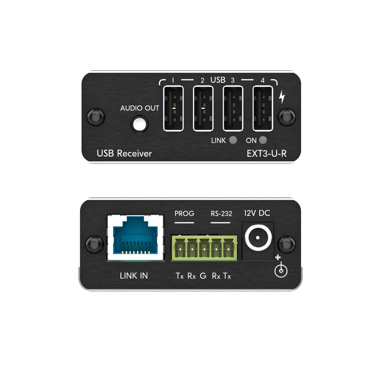 Kramer EXT3-U-R - USB 2.0 PoC Extender Receiver, front and rear views combined