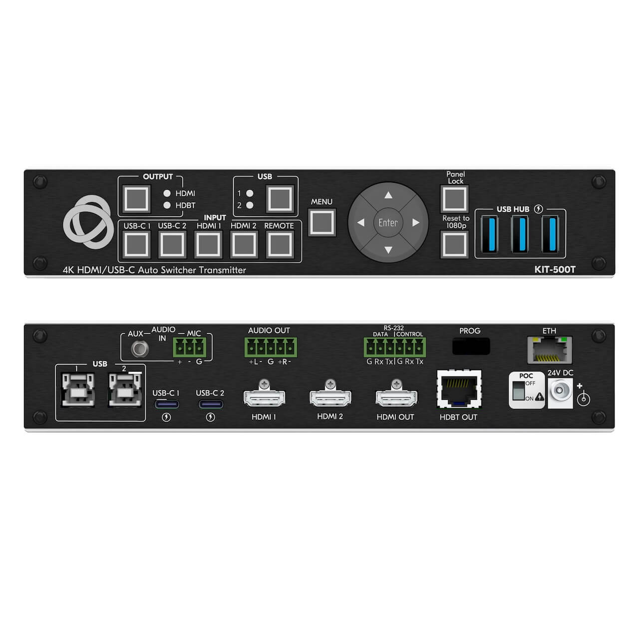 Kramer KIT-500T, transmitter front and rear combined views