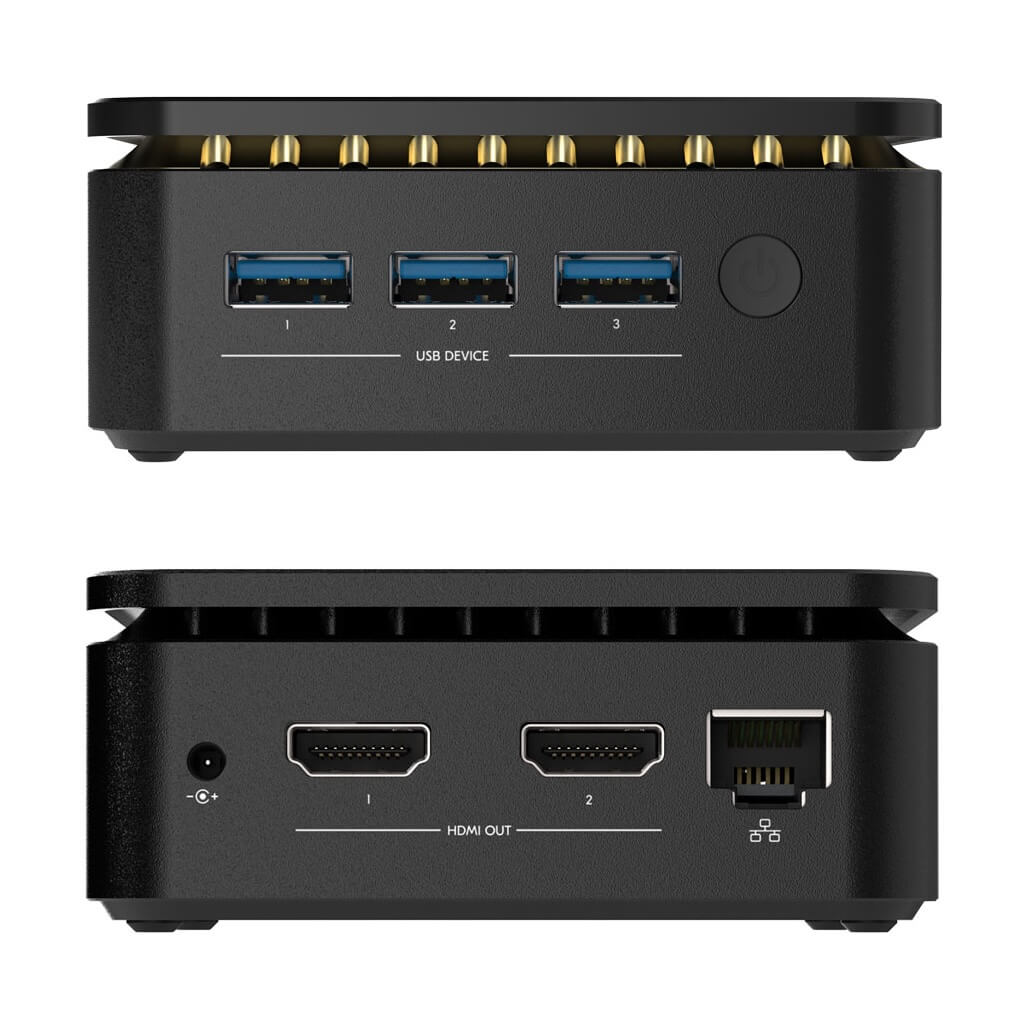 Kramer VIA GO3 - Compact and Secure 4K Wireless Presentation Device, combined front and rear views