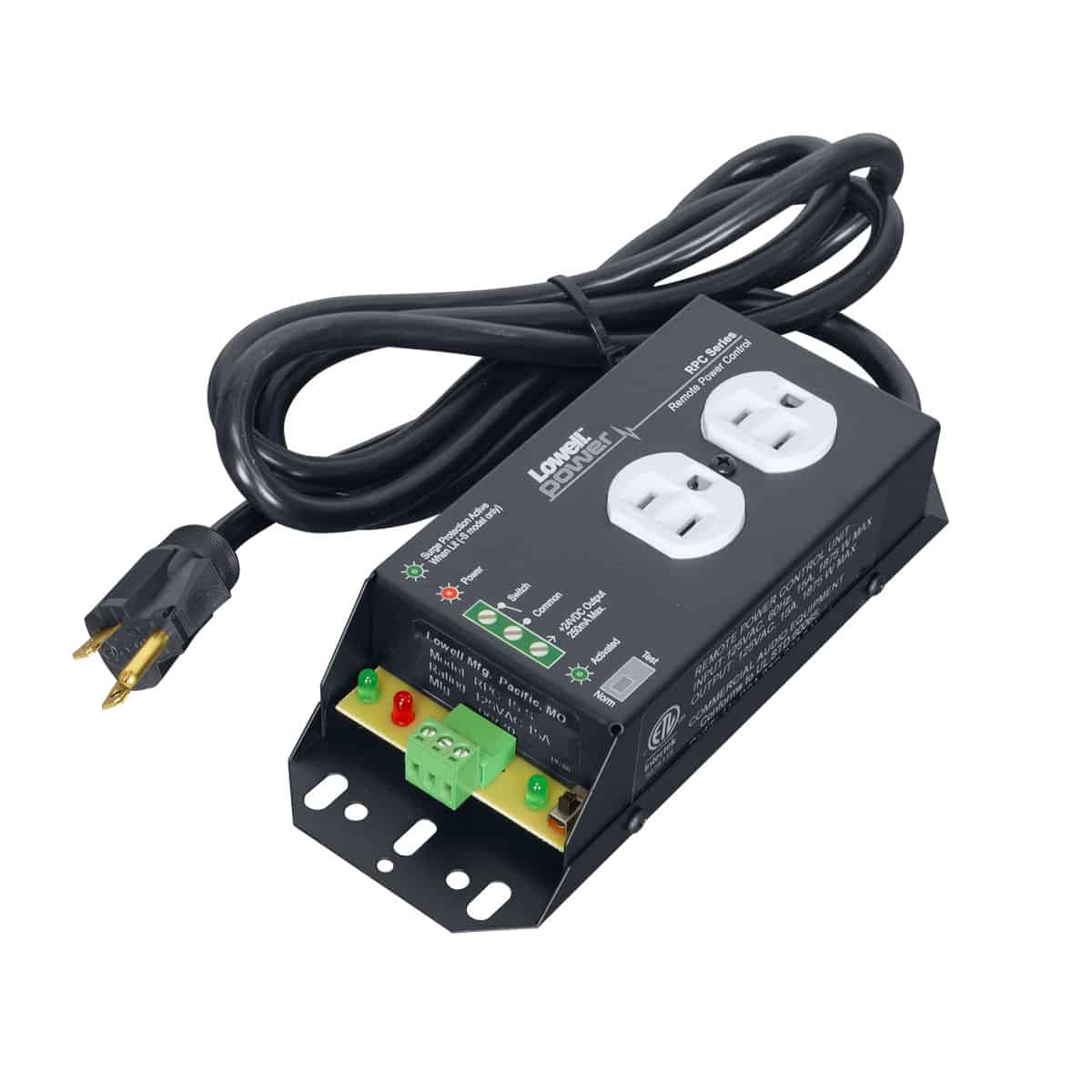 Lowell RPC-15-S Standalone Remote Power Control 15A with Surge Suppression, angle