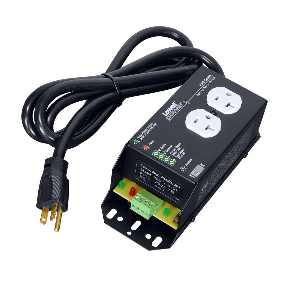 Lowell RPC-20-SCD - 20A Remote Power Control with Surge Suppression, angle